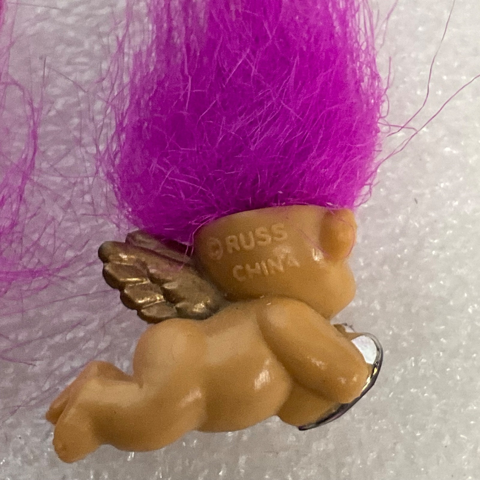 Vintage Russ Berrie Cherub Troll Earrings Pink Hair Heart Gem Dangle Rare Retro - Image 5