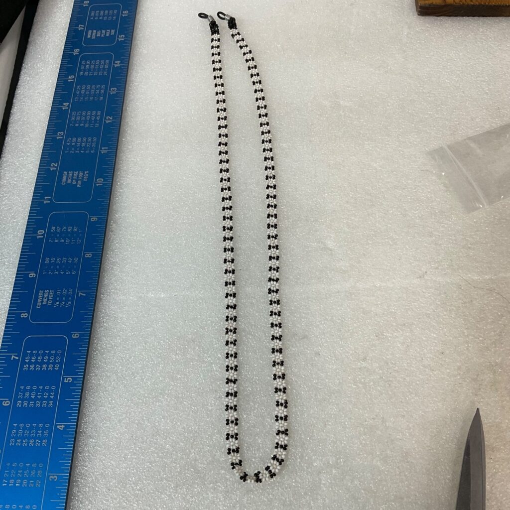 24in Black White Beaded Eyeglass Retainer Cord Handmade Tribal Pattern - Image 1