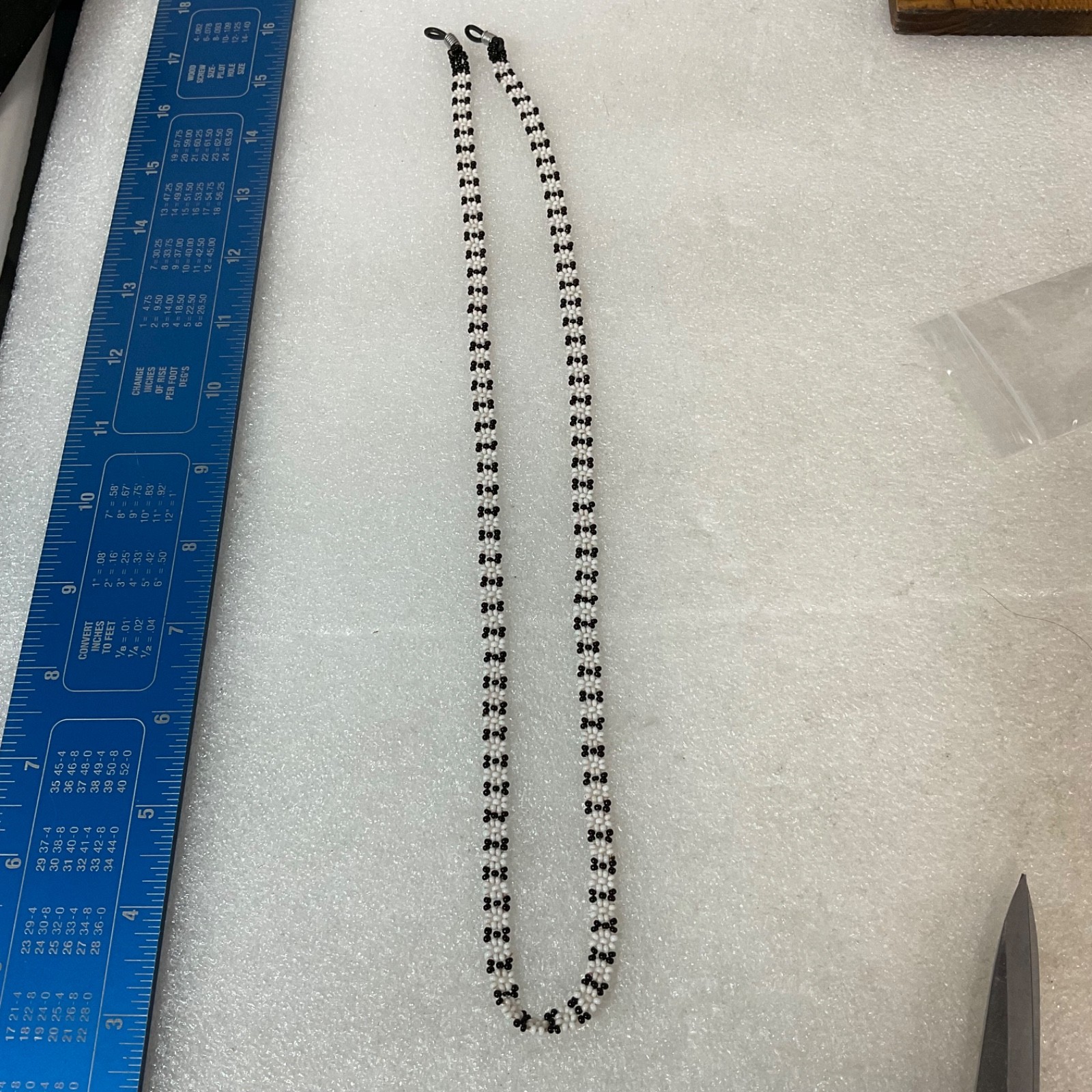24in Black White Beaded Eyeglass Retainer Cord Handmade Tribal Pattern - Image 1