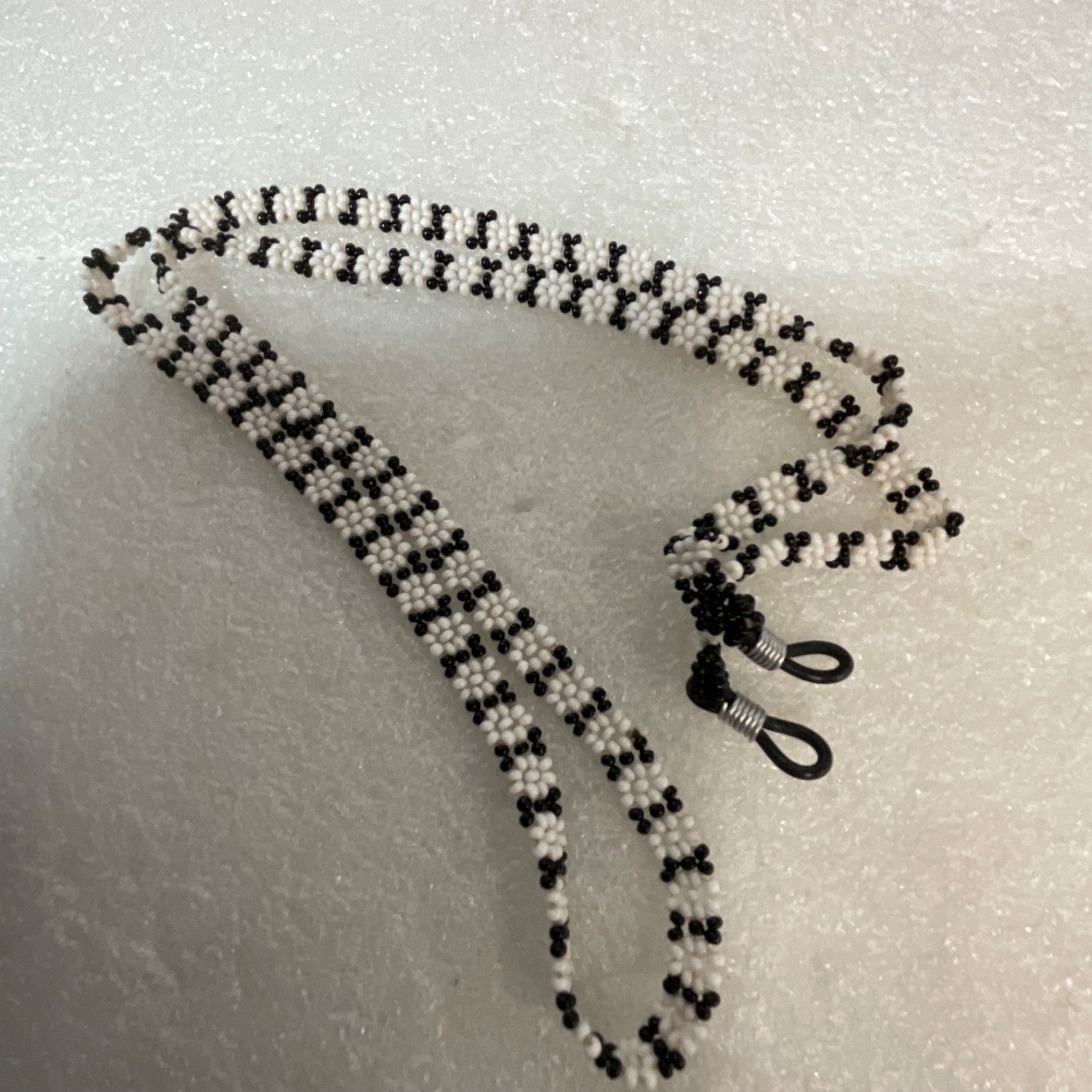24in Black White Beaded Eyeglass Retainer Cord Handmade Tribal Pattern - Image 7