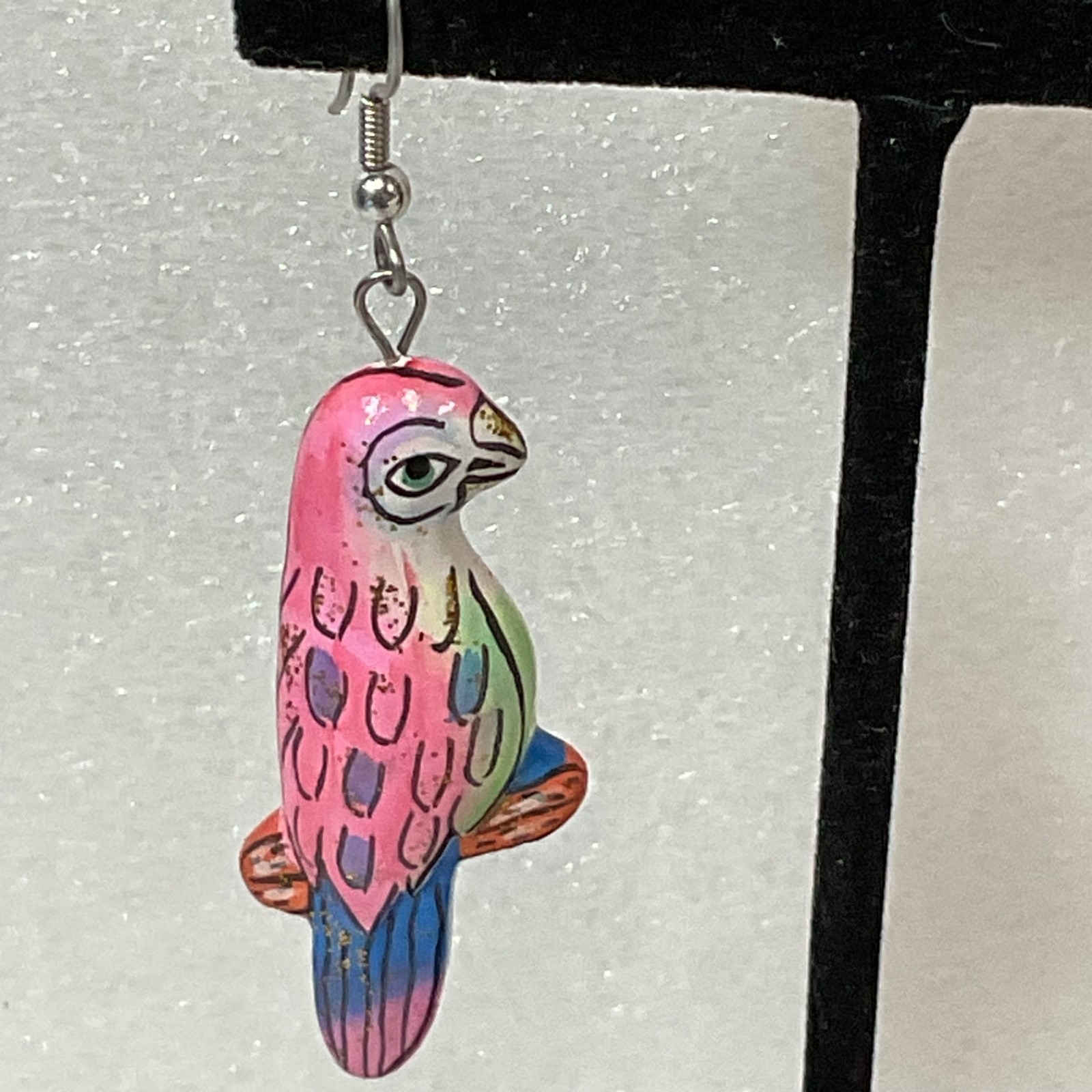 Hand Painted Wooden Parrot Earrings Colorful Dangle Jewelry Tropical Boho Style - Image 2