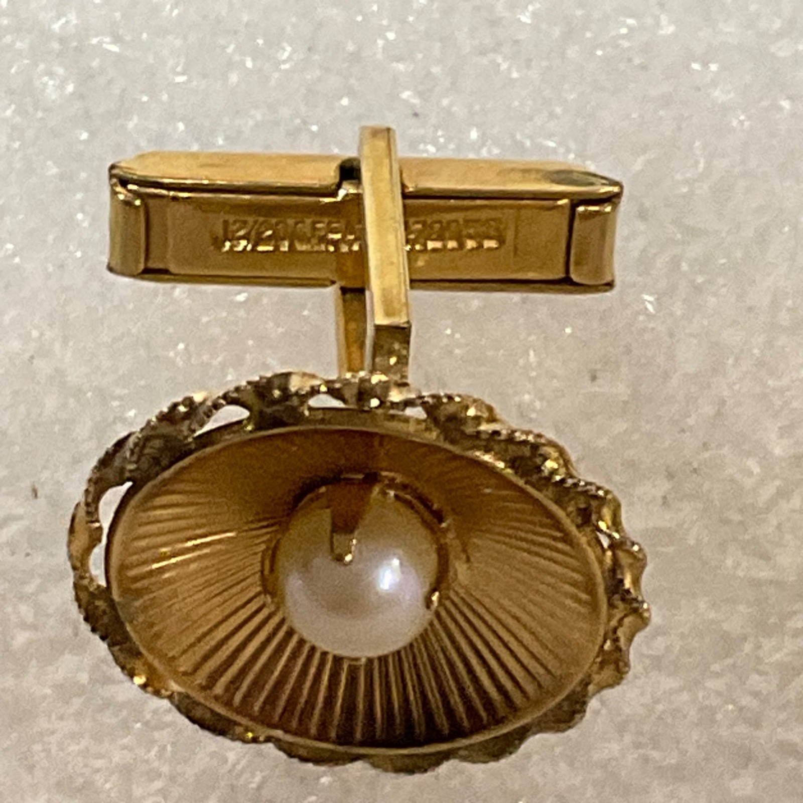 Vintage Gold Tone Cufflinks with Faux Pearl Center 7.27g Classic Formal Jewelry - Image 2
