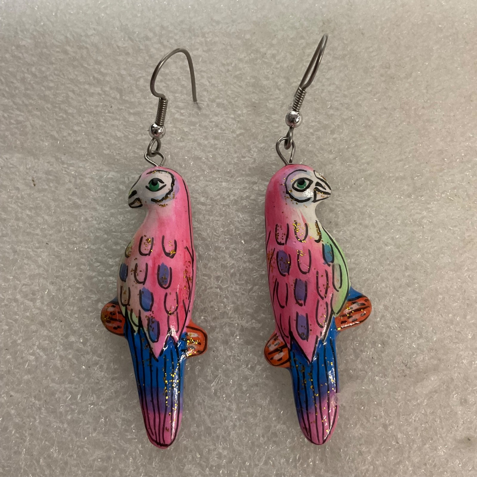 Hand Painted Wooden Parrot Earrings Colorful Dangle Jewelry Tropical Boho Style - Image 7