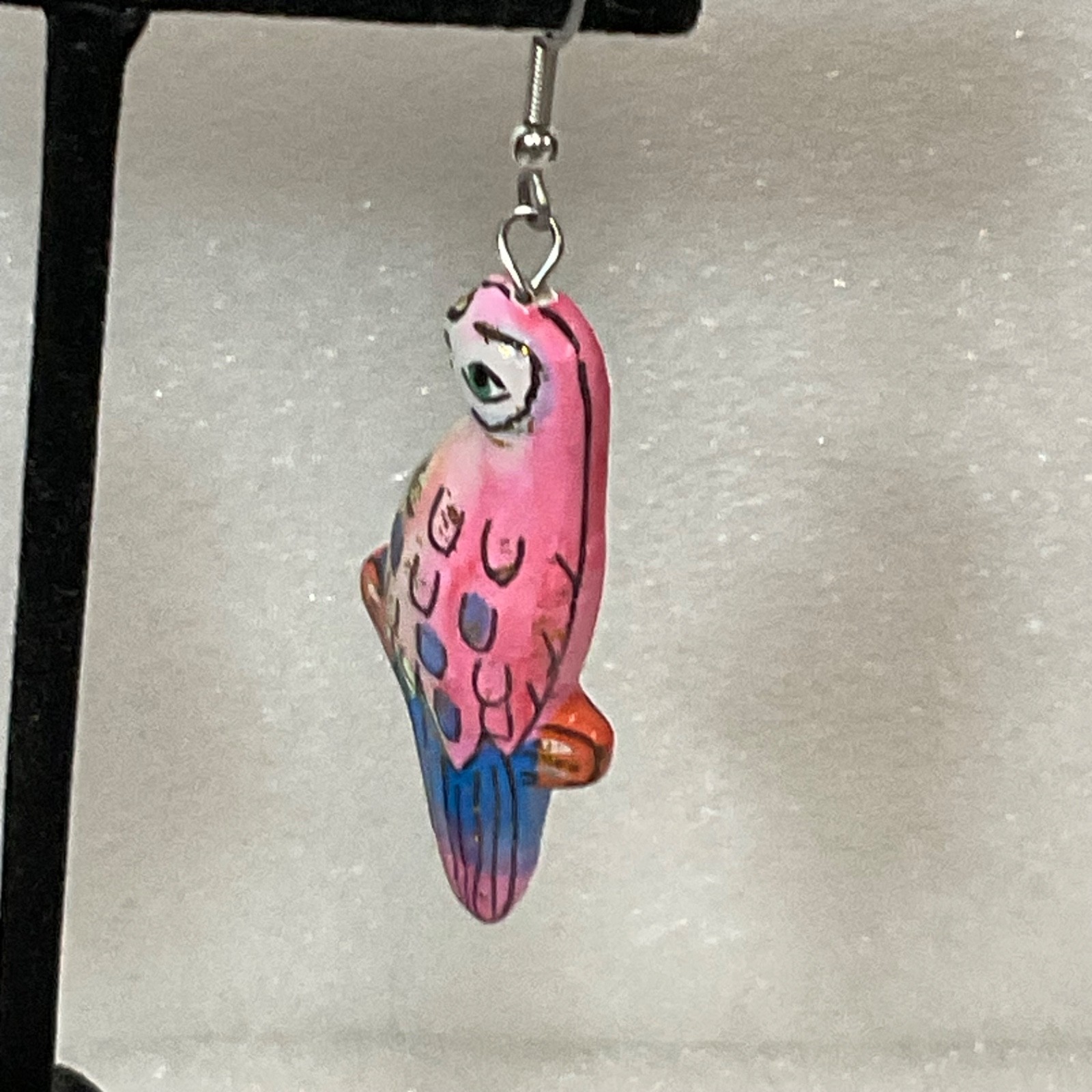 Hand Painted Wooden Parrot Earrings Colorful Dangle Jewelry Tropical Boho Style - Image 3