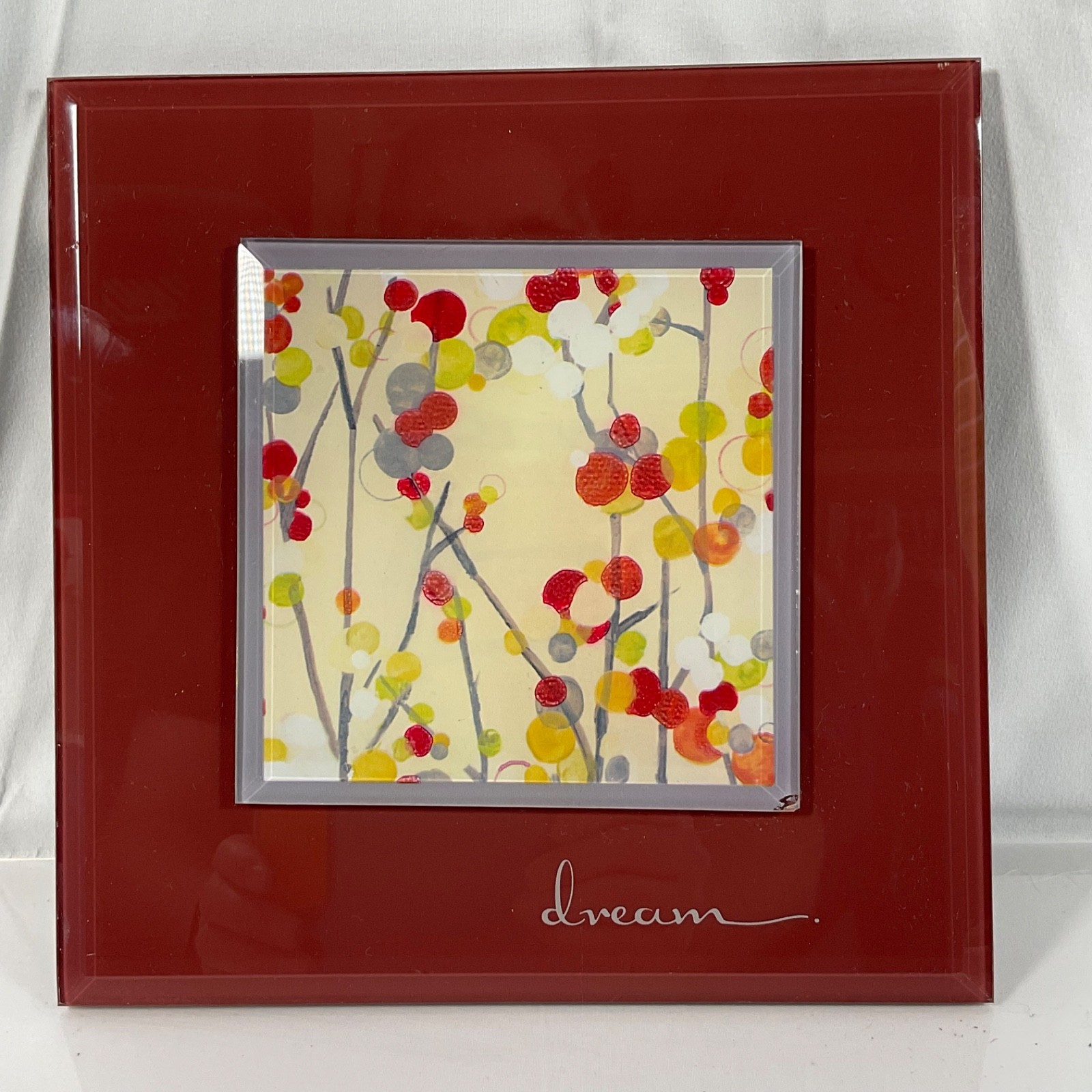 New View Dream Floral Glass Wall Plaque Red 9 x 9 in Hanging Decor - Image 1