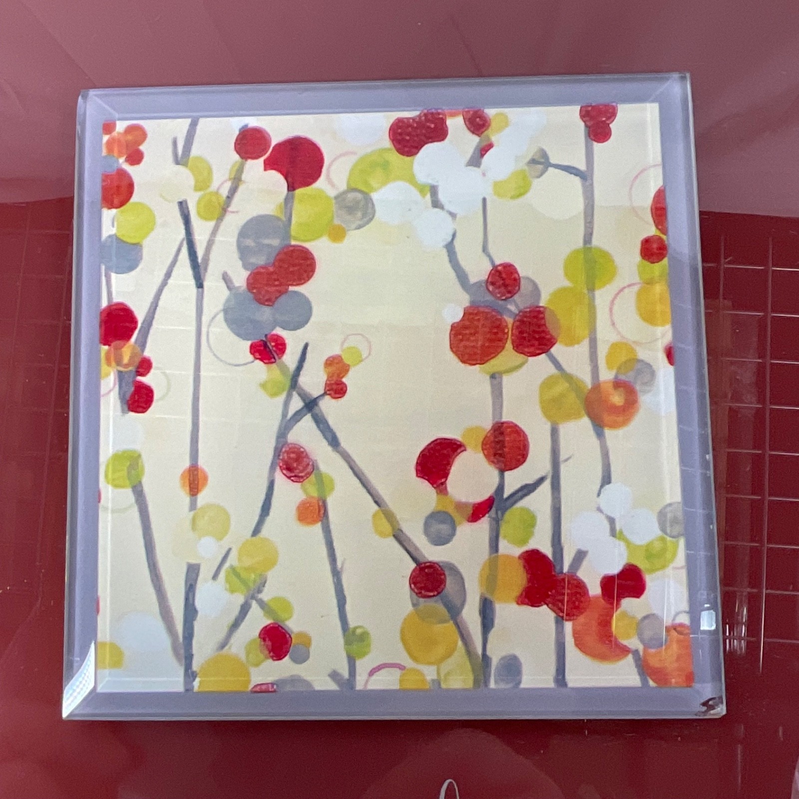 New View Dream Floral Glass Wall Plaque Red 9 x 9 in Hanging Decor - Image 6