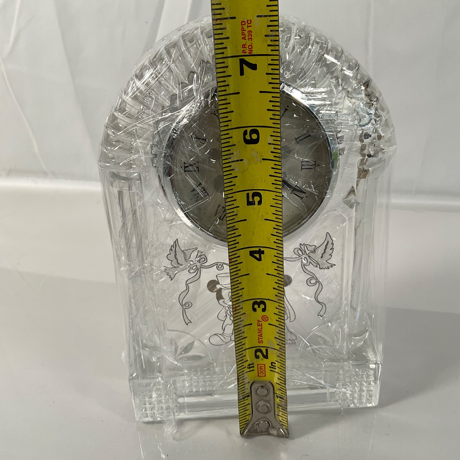 Disney Mickey Minnie Wedding Mantel Clock Bride Groom Clear 7.5 in - Image 7