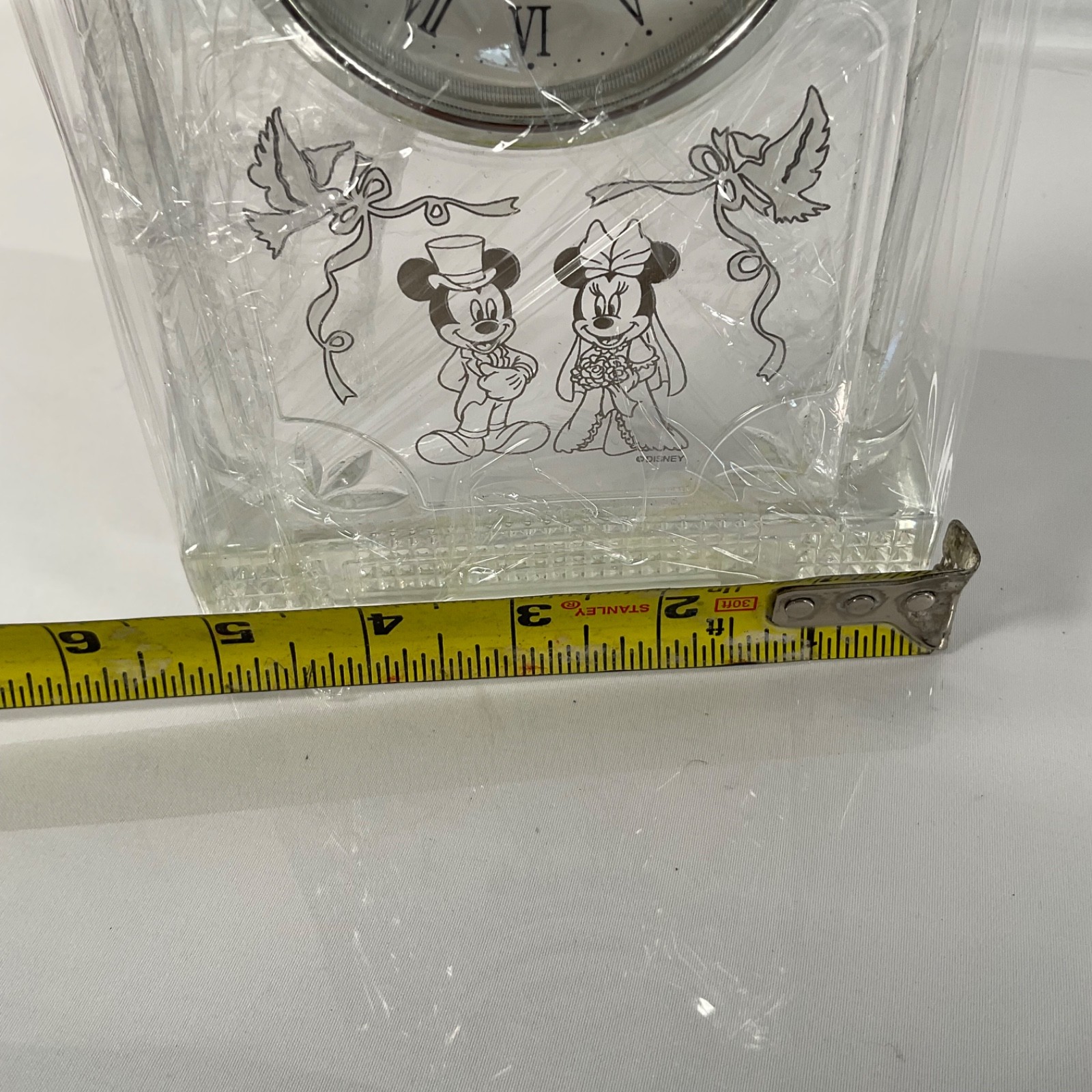 Disney Mickey Minnie Wedding Mantel Clock Bride Groom Clear 7.5 in - Image 8