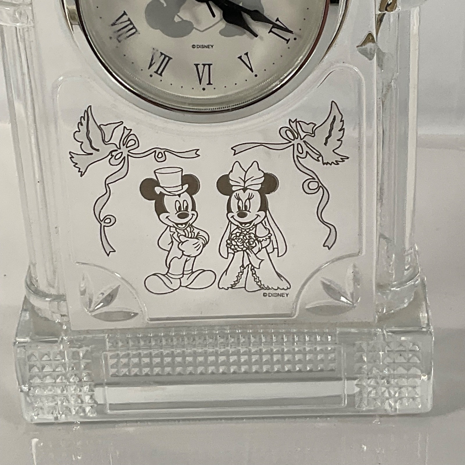 Disney Mickey Minnie Wedding Mantel Clock Bride Groom Clear 7.5 in - Image 6