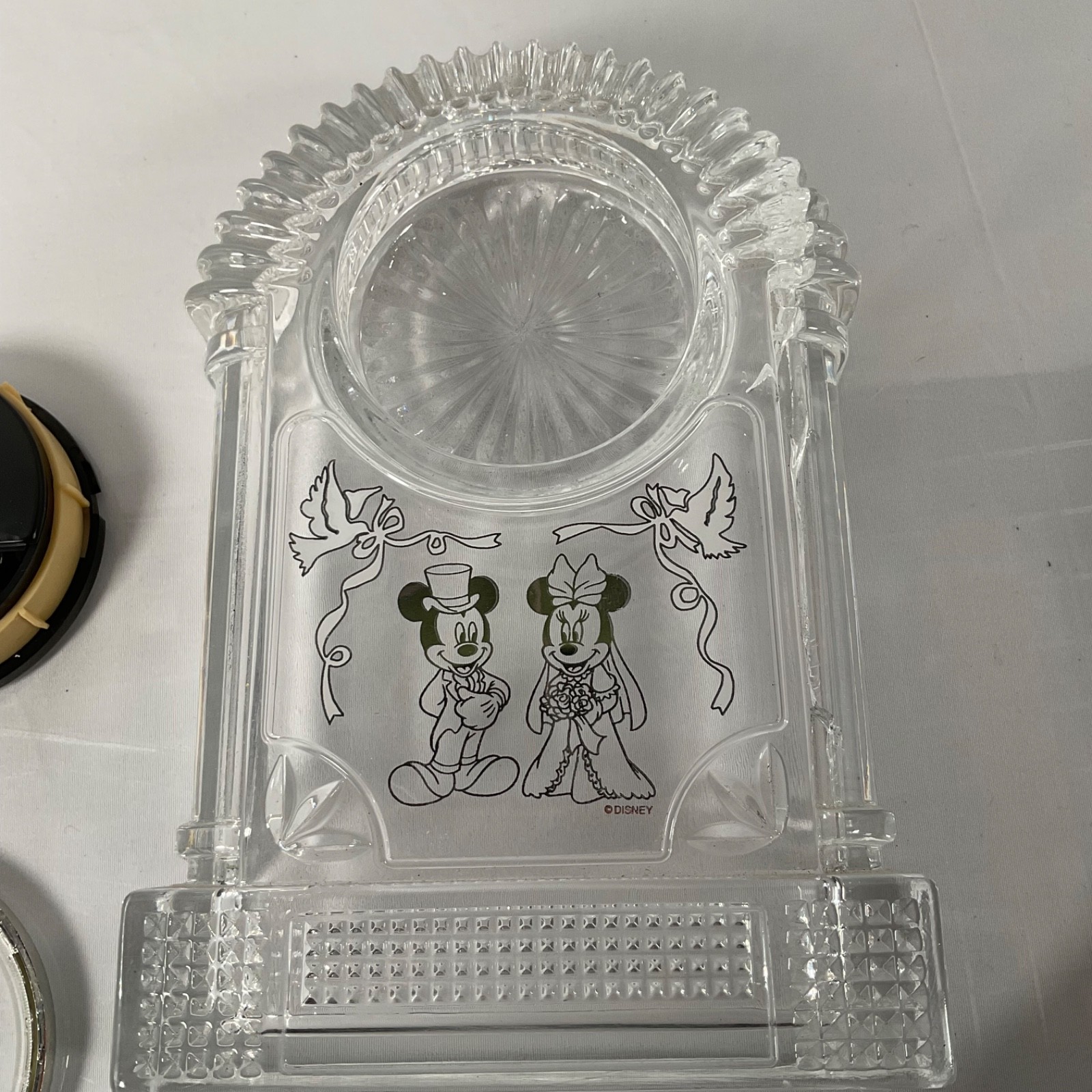 Disney Mickey Minnie Wedding Mantel Clock Bride Groom Clear 7.5 in - Image 11