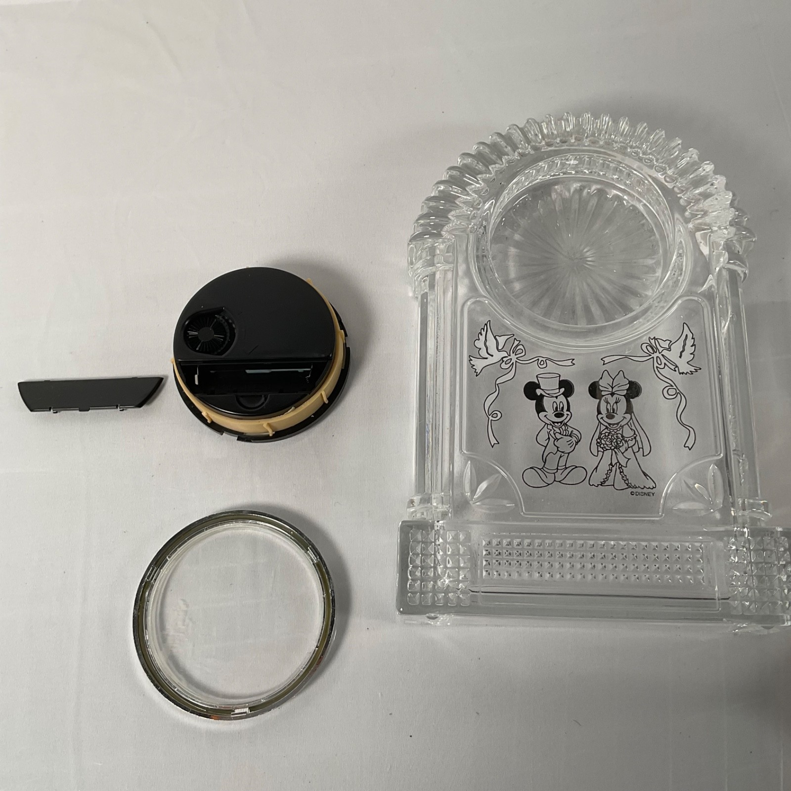 Disney Mickey Minnie Wedding Mantel Clock Bride Groom Clear 7.5 in - Image 12