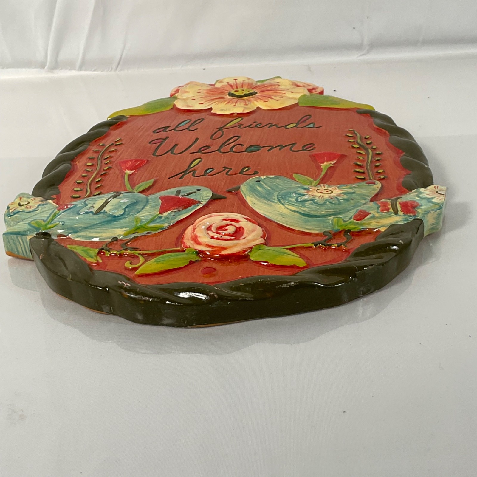 Lori Siebert All Friends Welcome Here Bird Floral Wall Plaque 11 in - Image 4