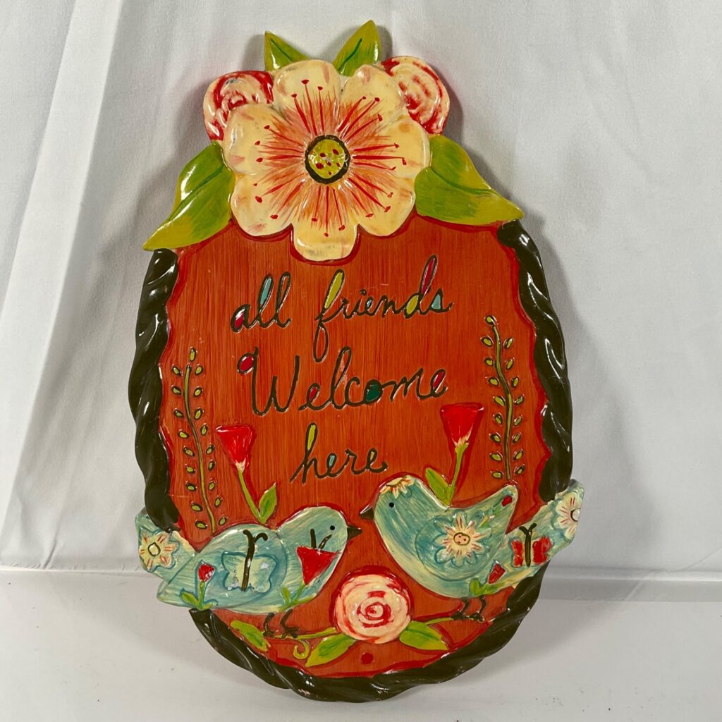 Lori Siebert All Friends Welcome Here Bird Floral Wall Plaque 11 in - Image 1