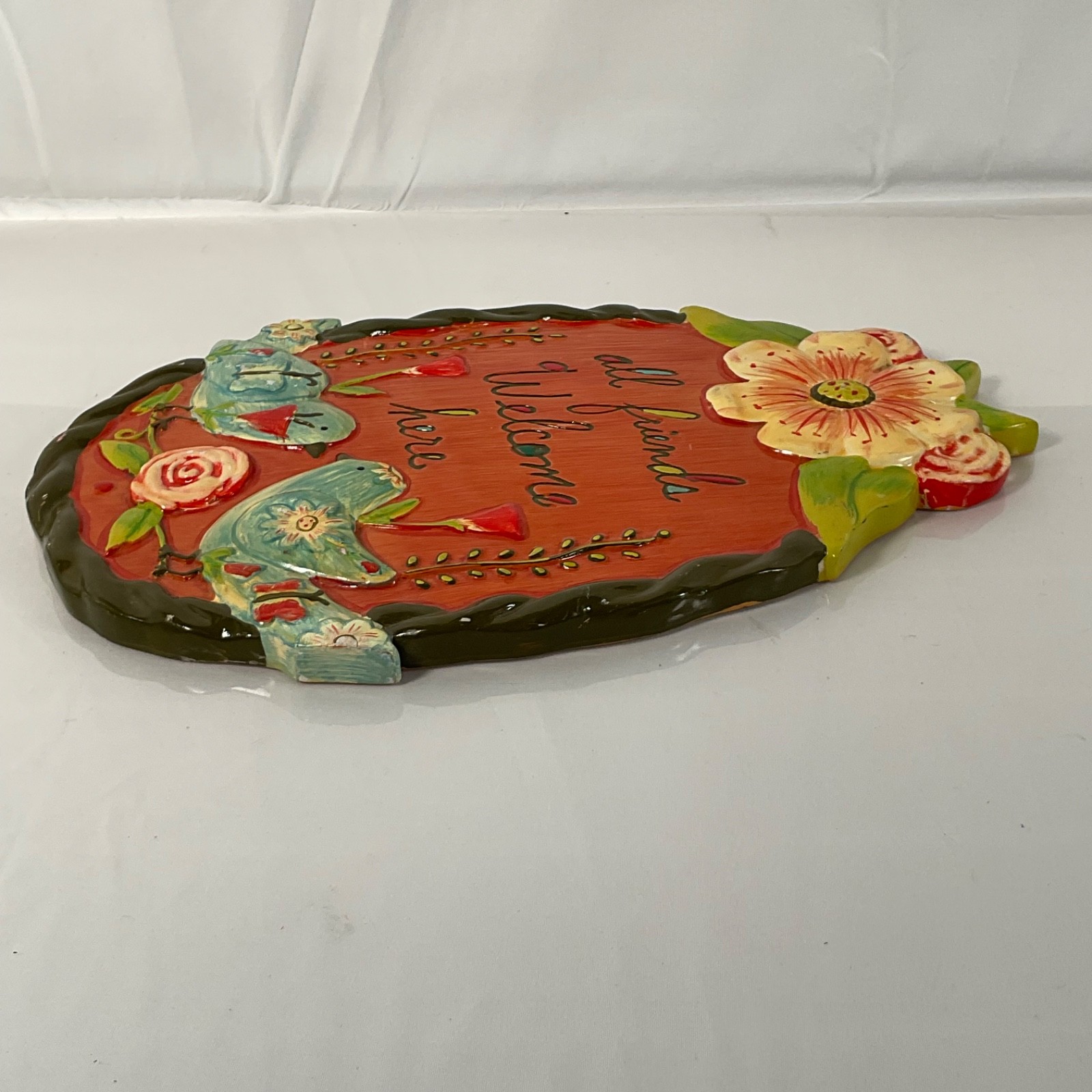 Lori Siebert All Friends Welcome Here Bird Floral Wall Plaque 11 in - Image 5