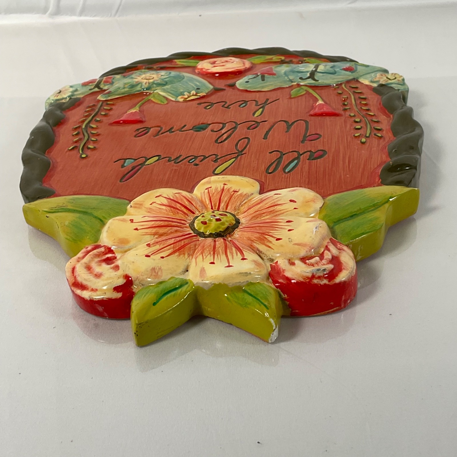 Lori Siebert All Friends Welcome Here Bird Floral Wall Plaque 11 in - Image 6