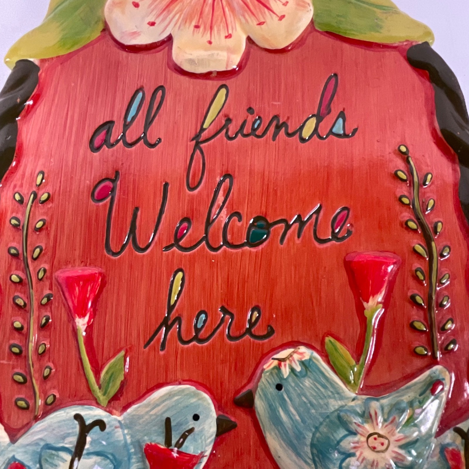 Lori Siebert All Friends Welcome Here Bird Floral Wall Plaque 11 in - Image 11