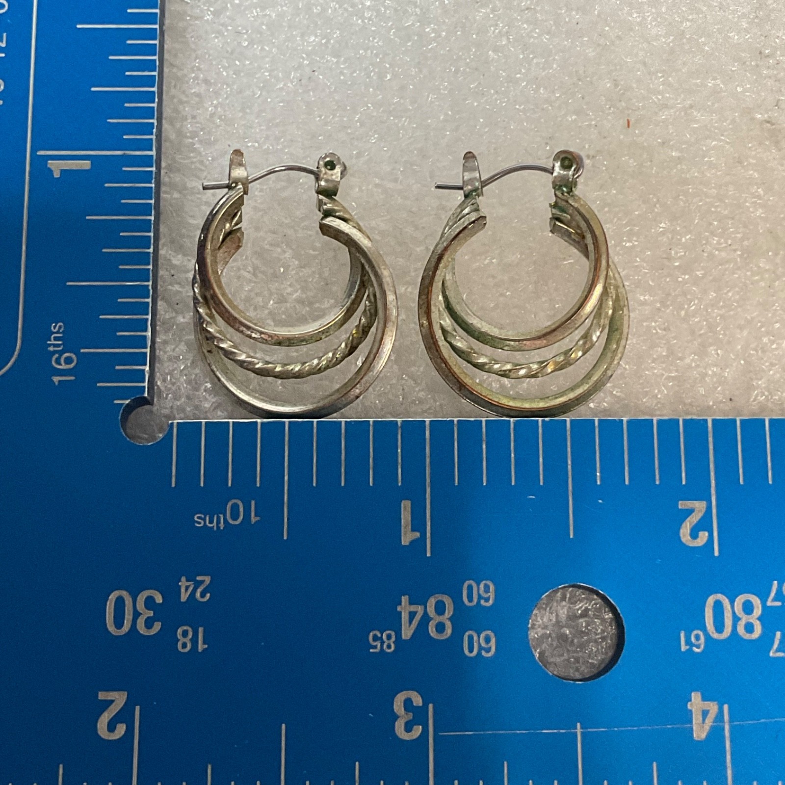 Vintage Silver Tone Hoop Earrings 1in 4.3g Triple Layer Braided Design Jewelry - Image 8