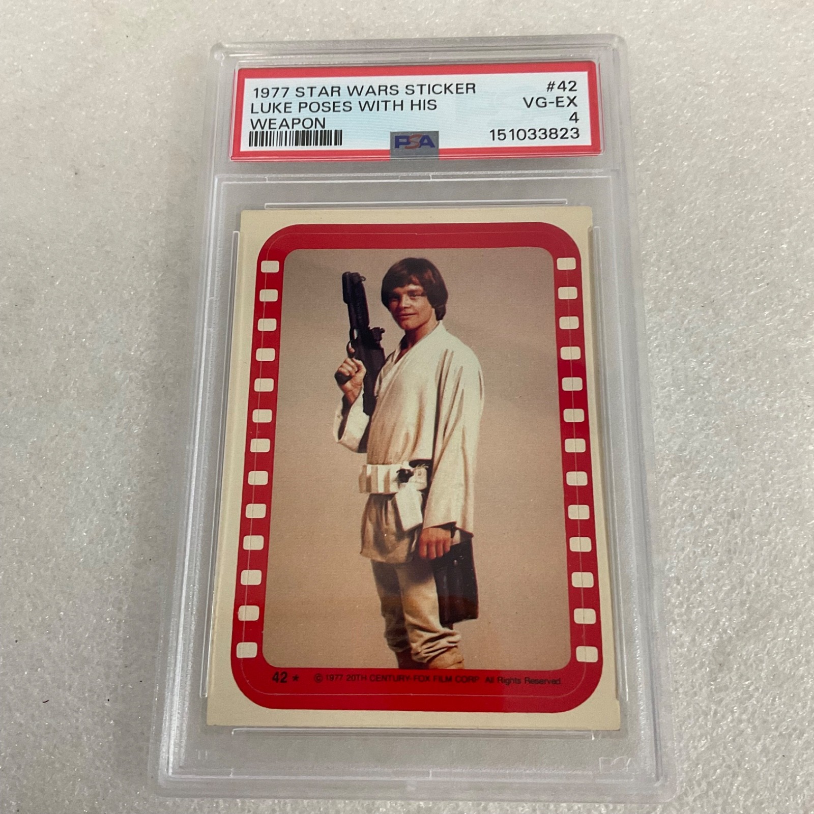 Star Wars 1977 Luke Poses Weapon Sticker Card #42 PSA 4 CERT#151033823 - Image 3
