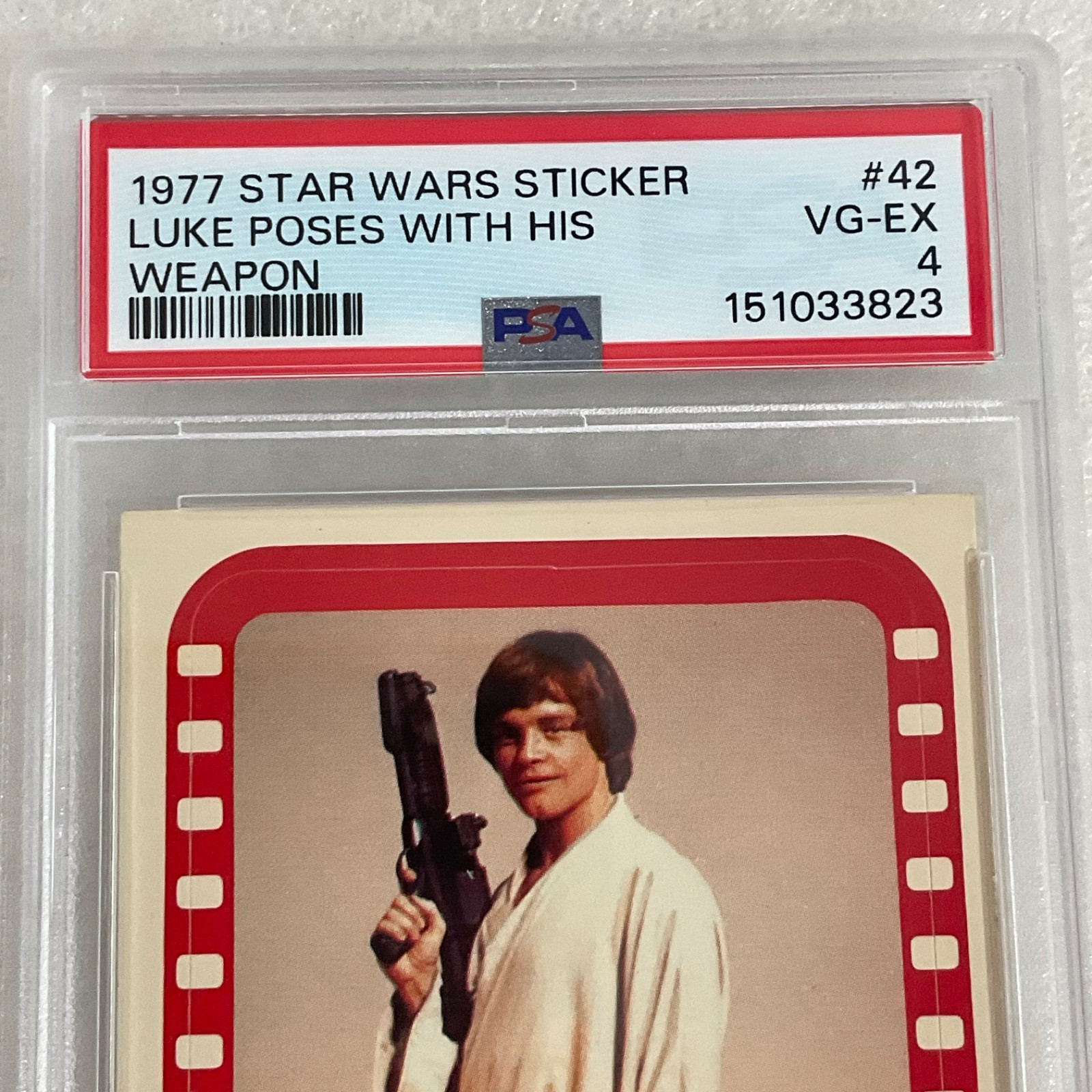 Star Wars 1977 Luke Poses Weapon Sticker Card #42 PSA 4 CERT#151033823 - Image 7