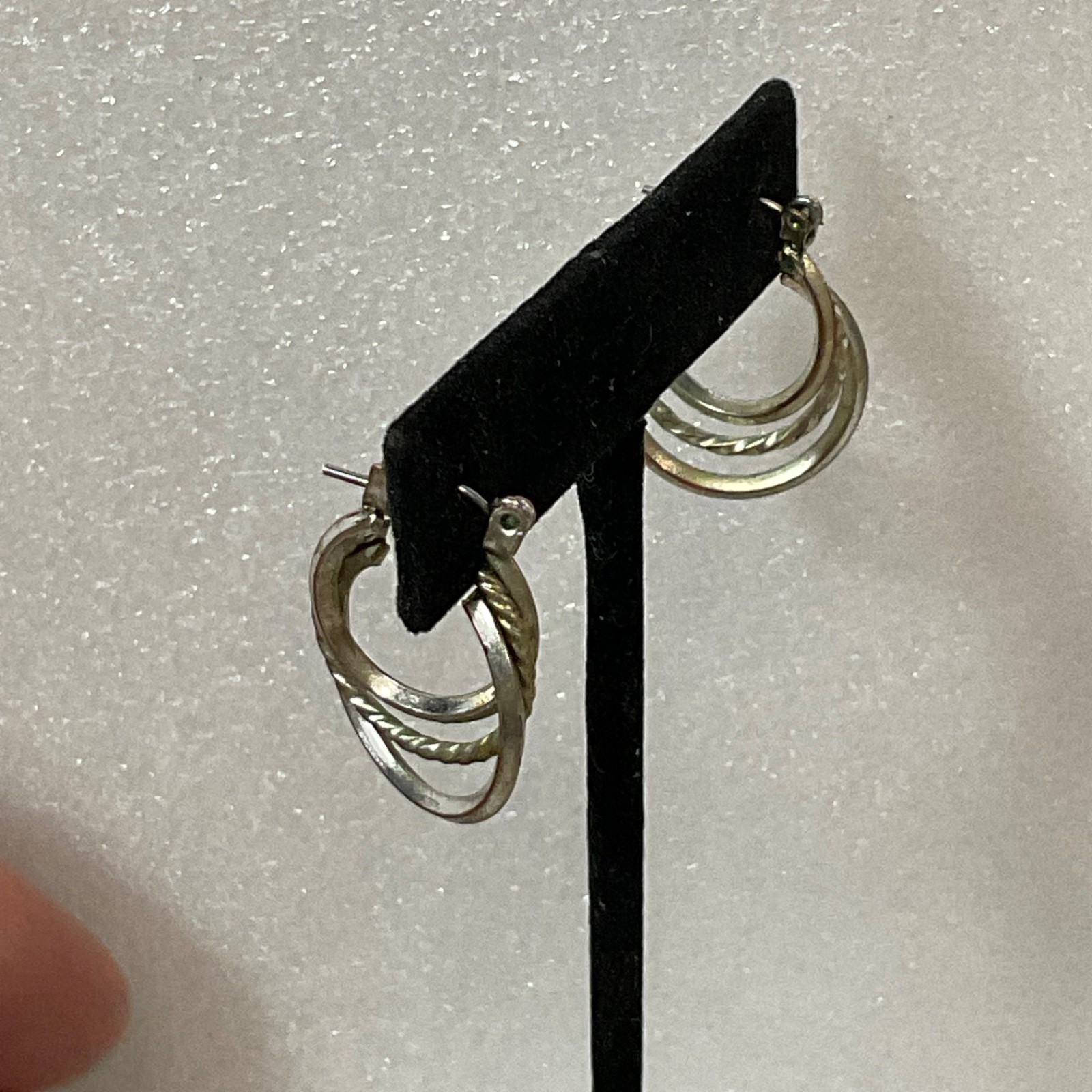 Vintage Silver Tone Hoop Earrings 1in 4.3g Triple Layer Braided Design Jewelry - Image 14