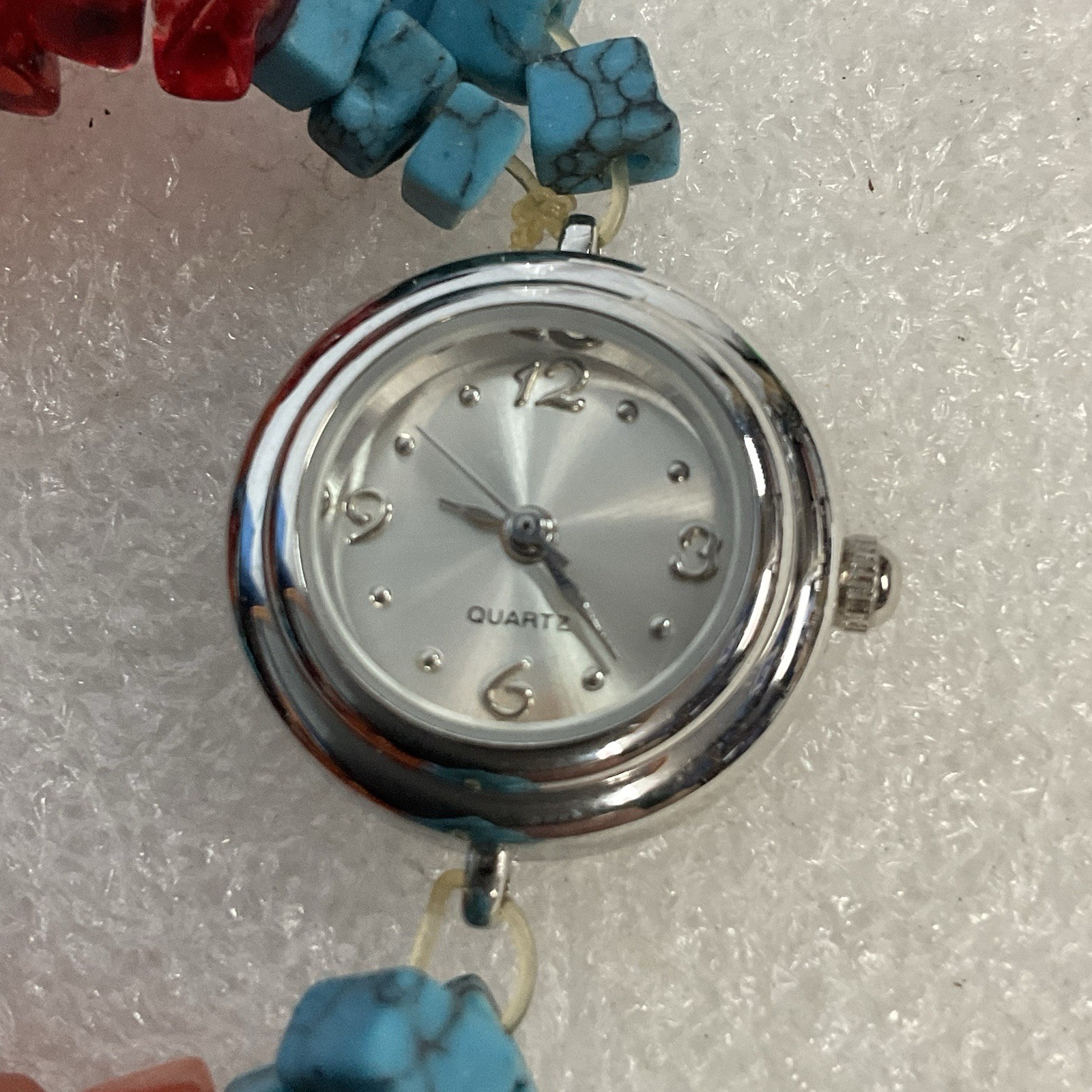 Silver Tone Watch With Multi Color Stone Glass Double Strand Quartz Watch PC21A - Image 1