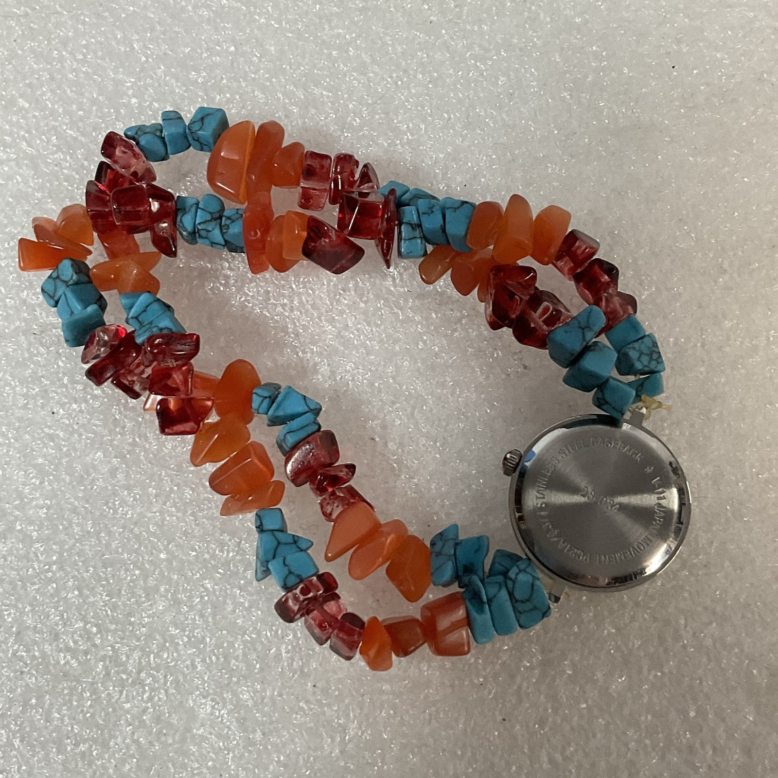 Silver Tone Watch With Multi Color Stone Glass Double Strand Quartz Watch PC21A - Image 4