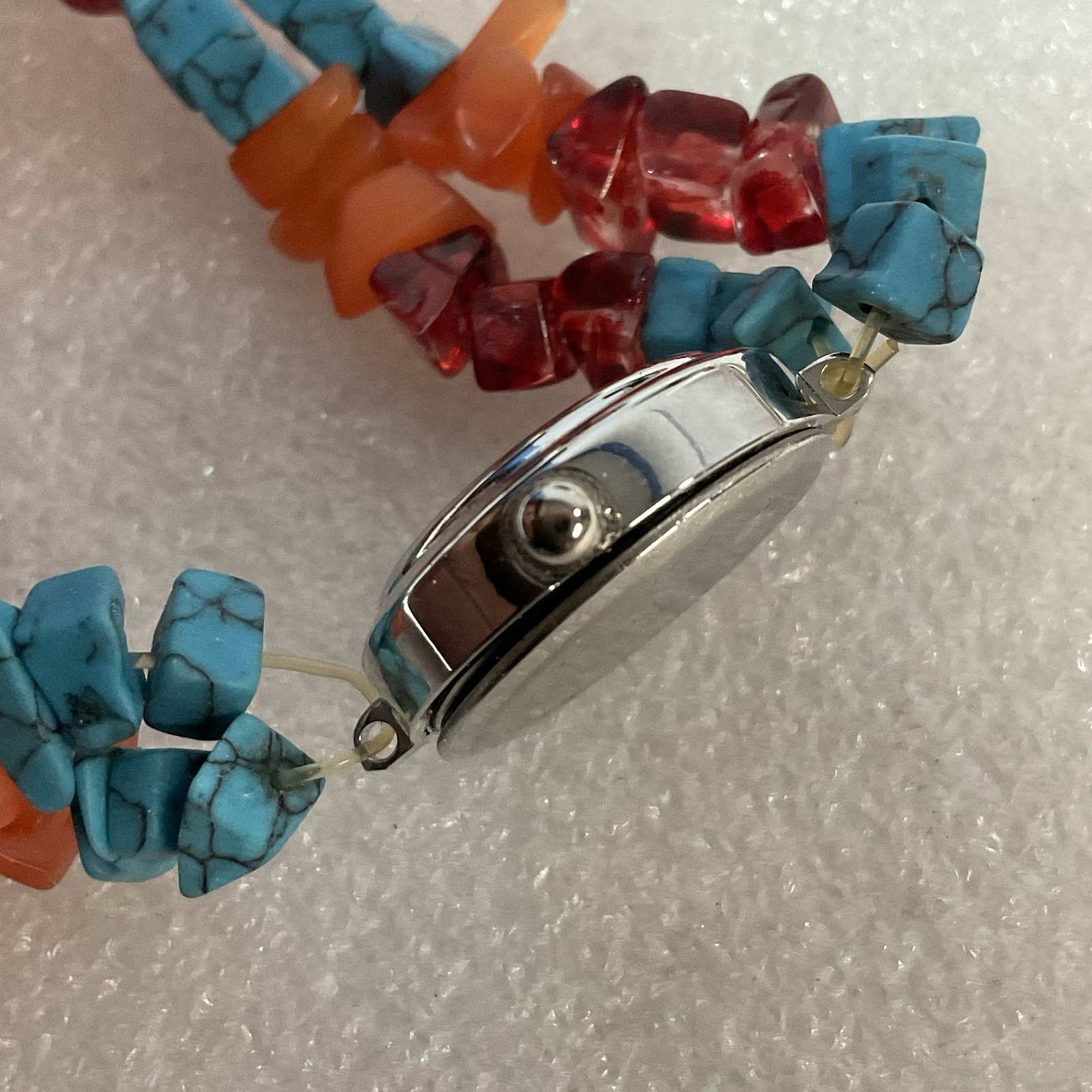 Silver Tone Watch With Multi Color Stone Glass Double Strand Quartz Watch PC21A - Image 5