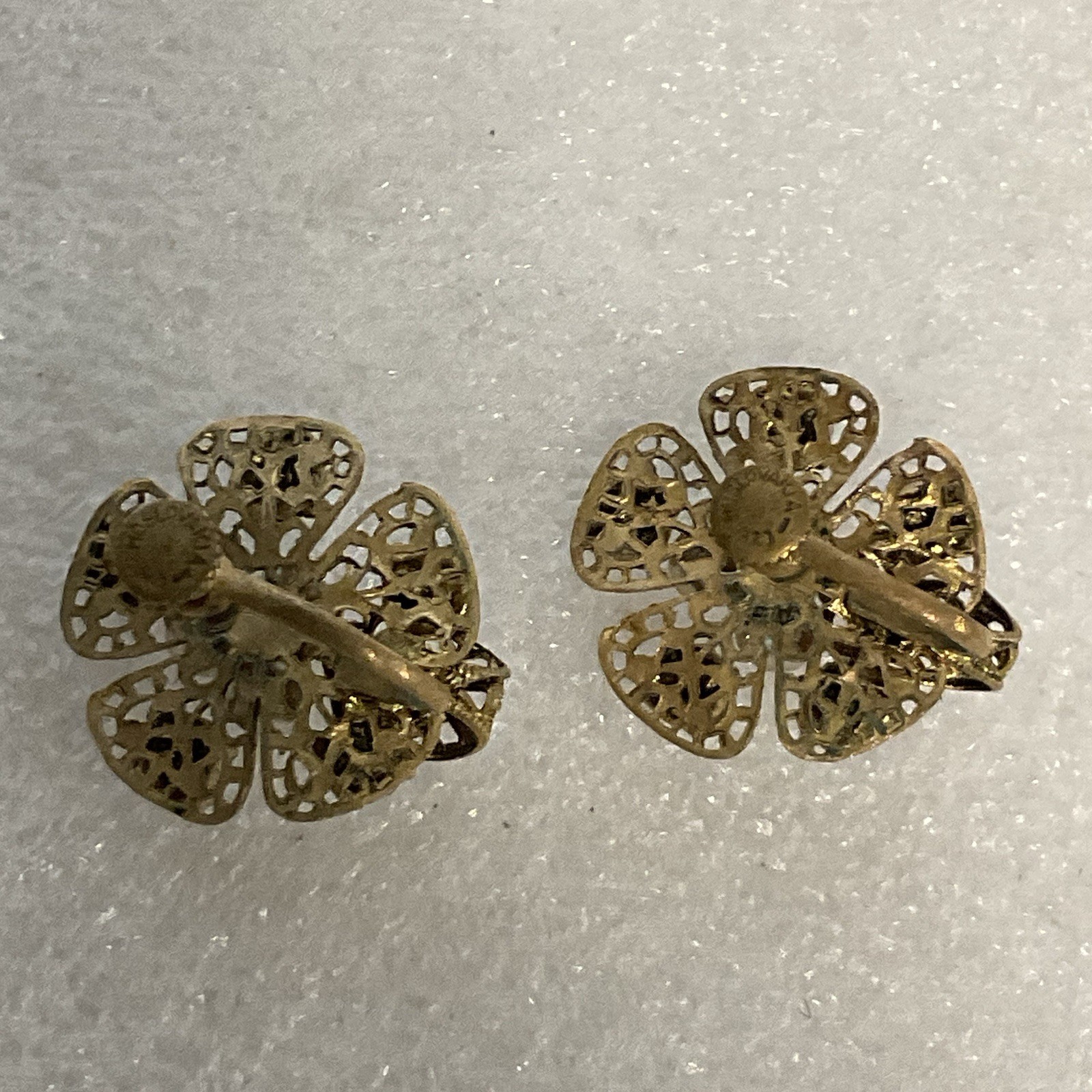 Vintage Czech Blue Rhinestone Pearl Gold Tone Screw Back Clip-On Earrings - Image 3