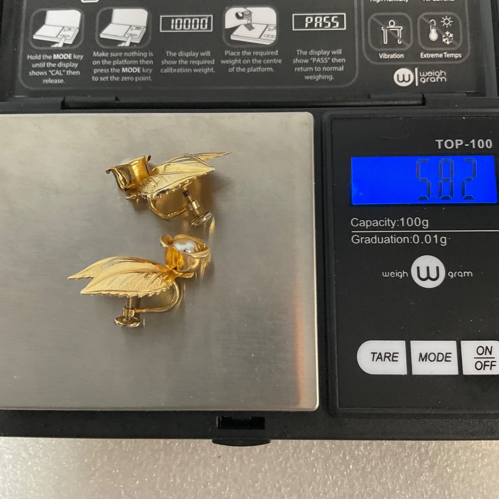 Vintage Gold Tone Leaf Clip On Earrings with Faux Pearl Floral Accents - Image 14