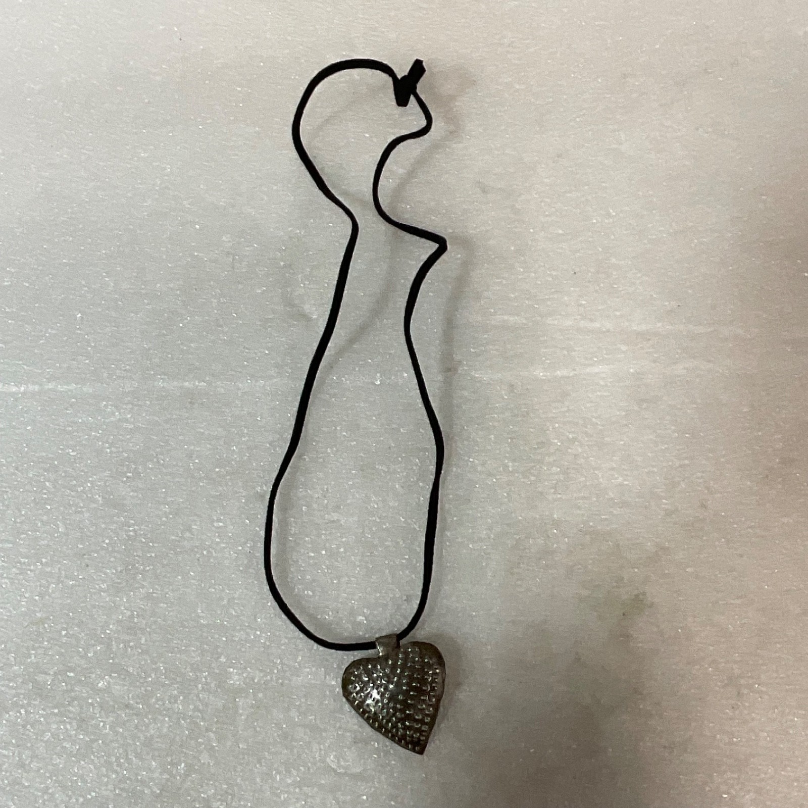20in Hammered Metal Heart Pendant Necklace on Black Cord Boho Rustic Jewelry - Image 4