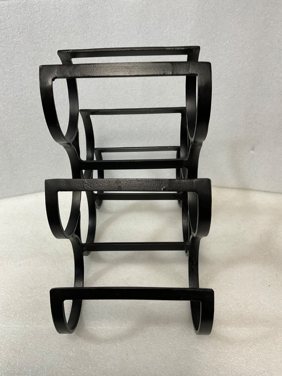 Black Iron Wine Bottle Rack 6 Bottle Curved Tabletop Holder 12in - Image 4