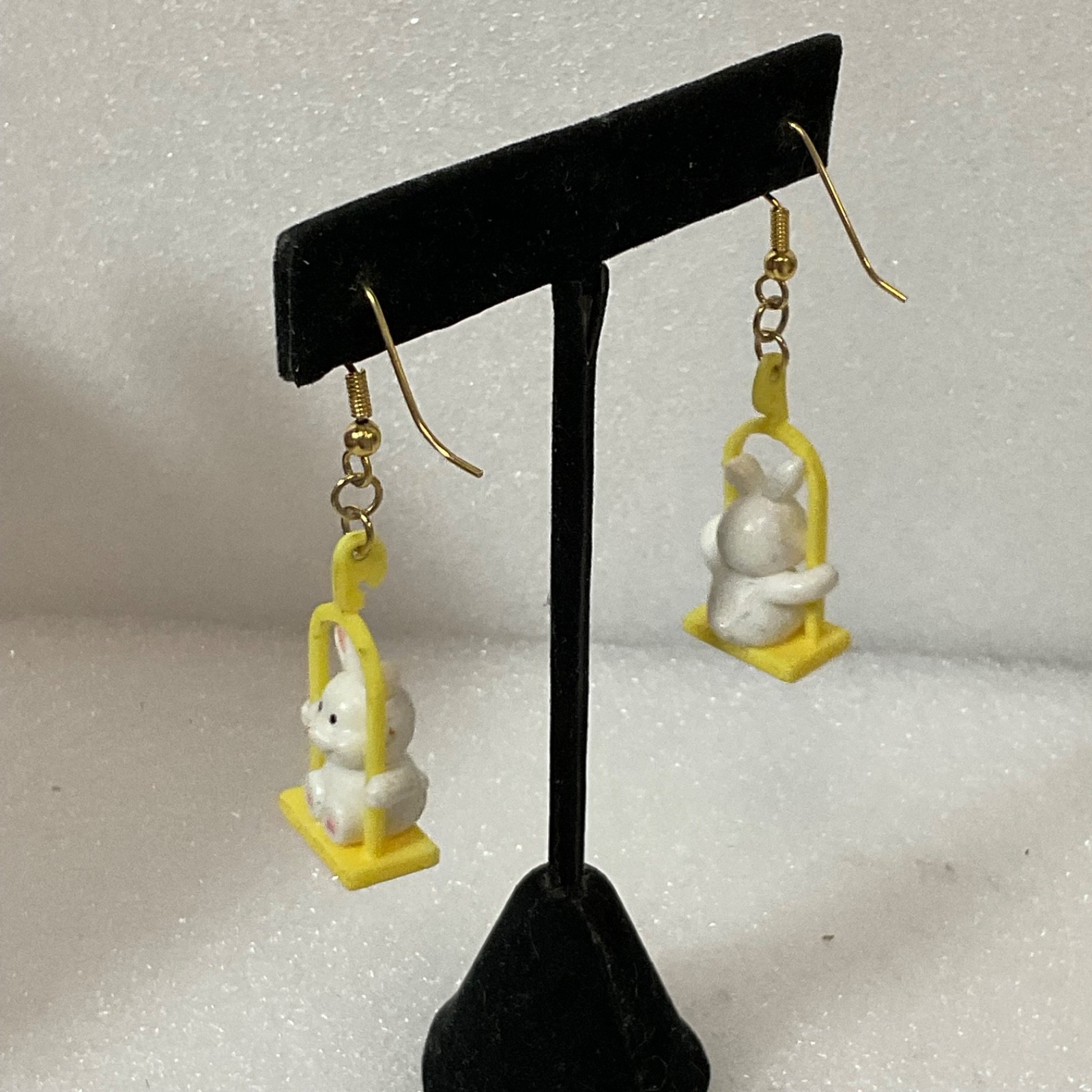 Vintage Bunny Rabbit Earrings on Swing Yellow Frame Dangle Cute Kawaii Jewelry 4 - Image 5