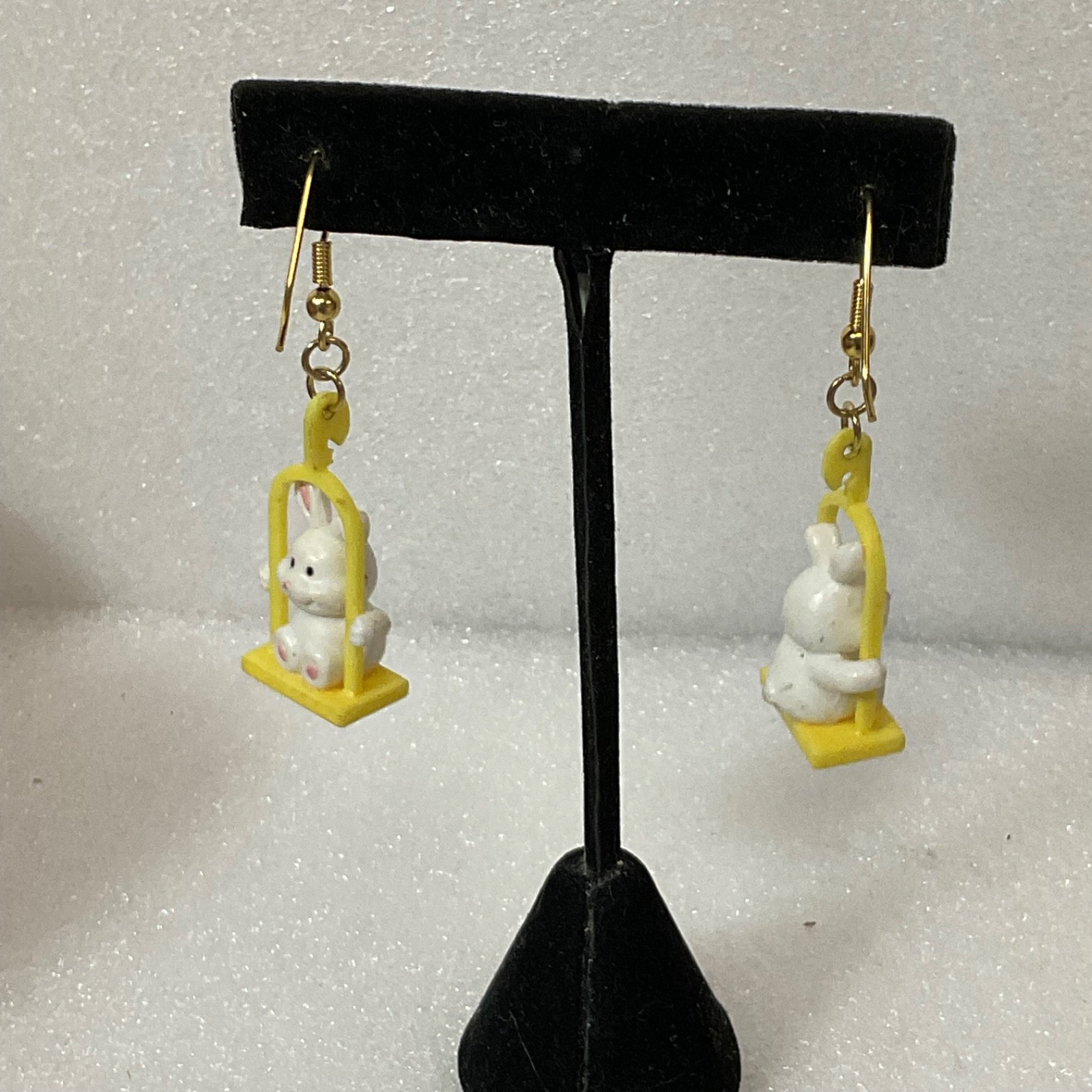 Vintage Bunny Rabbit Earrings on Swing Yellow Frame Dangle Cute Kawaii Jewelry 4 - Image 6
