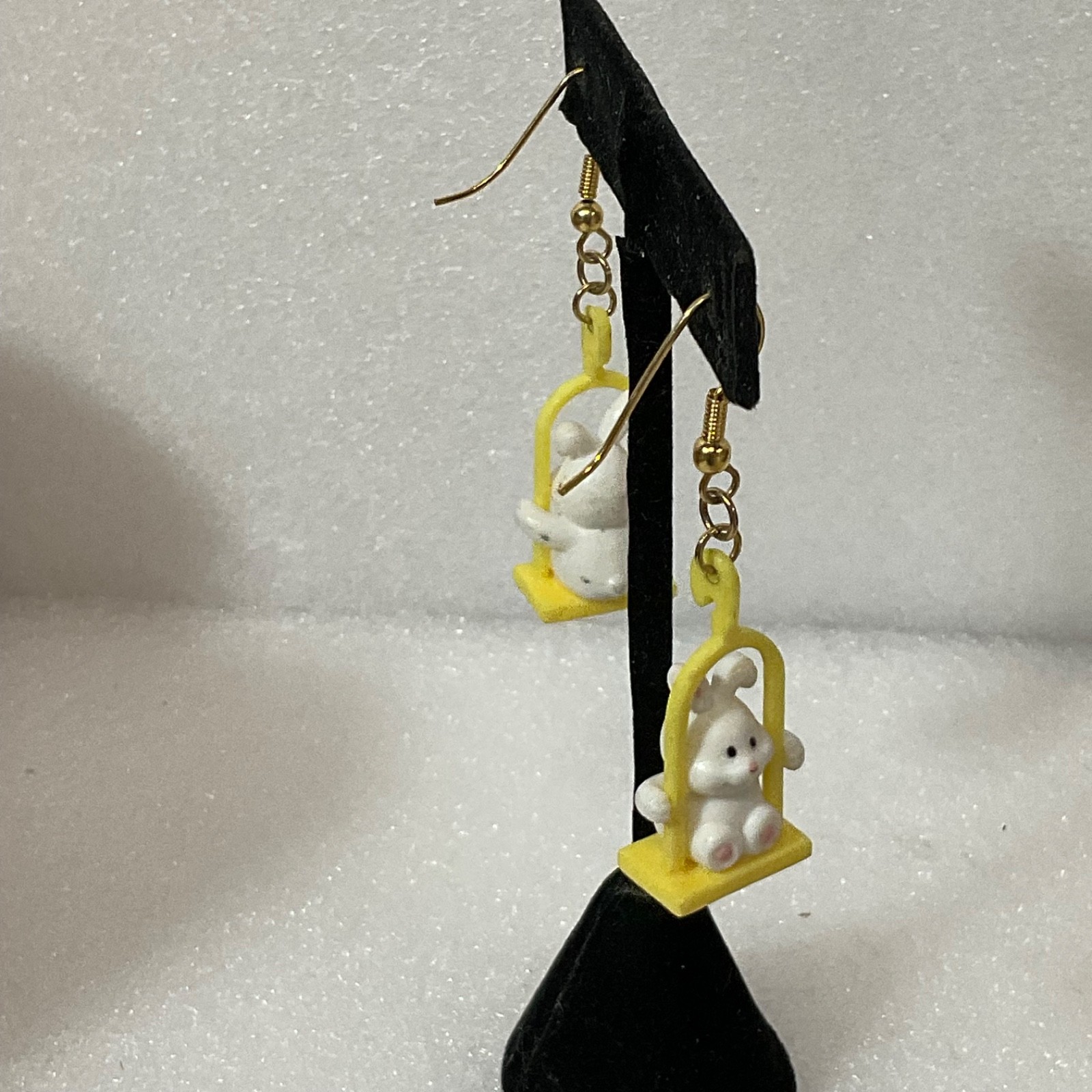 Vintage Bunny Rabbit Earrings on Swing Yellow Frame Dangle Cute Kawaii Jewelry 4 - Image 7