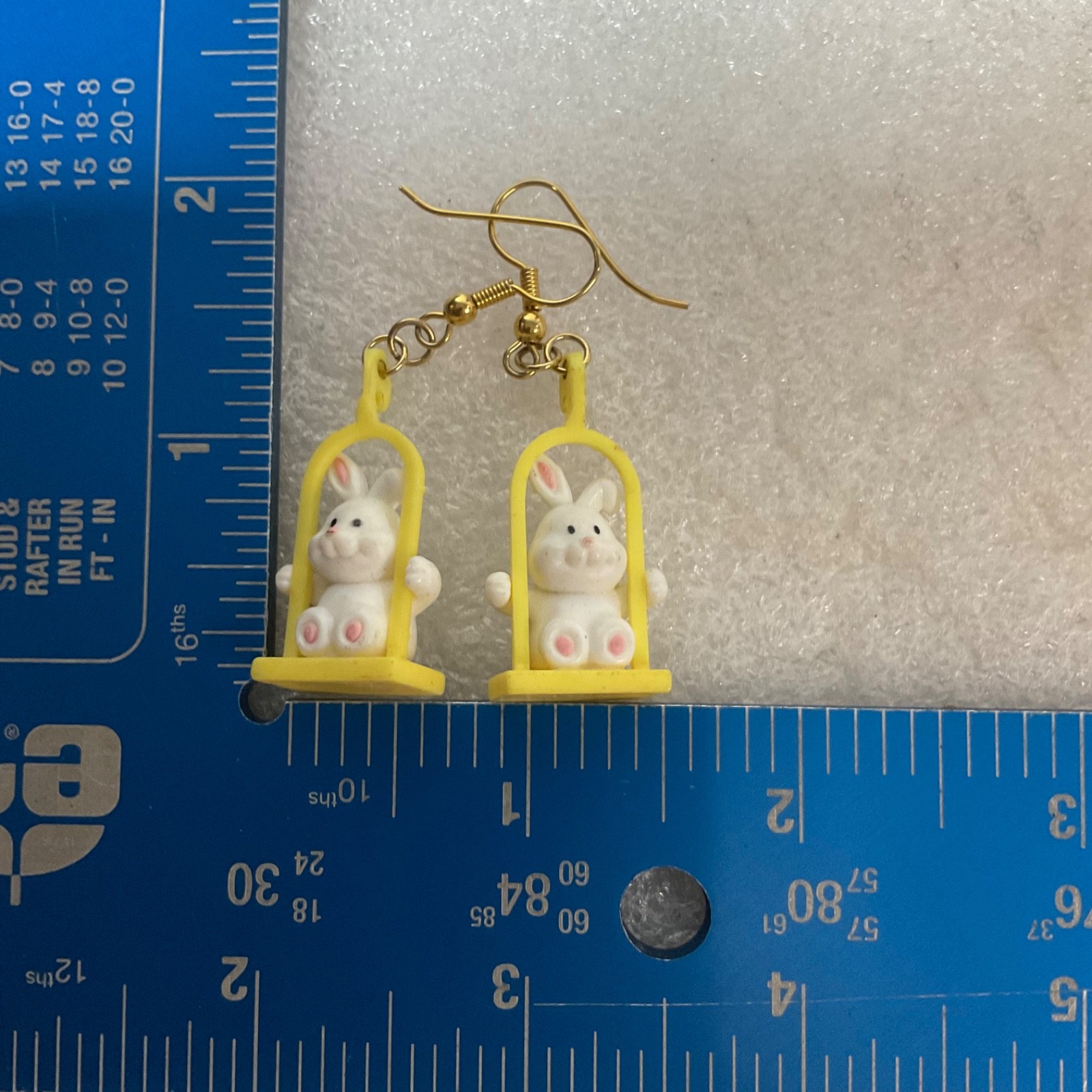 Vintage Bunny Rabbit Earrings on Swing Yellow Frame Dangle Cute Kawaii Jewelry 4 - Image 9