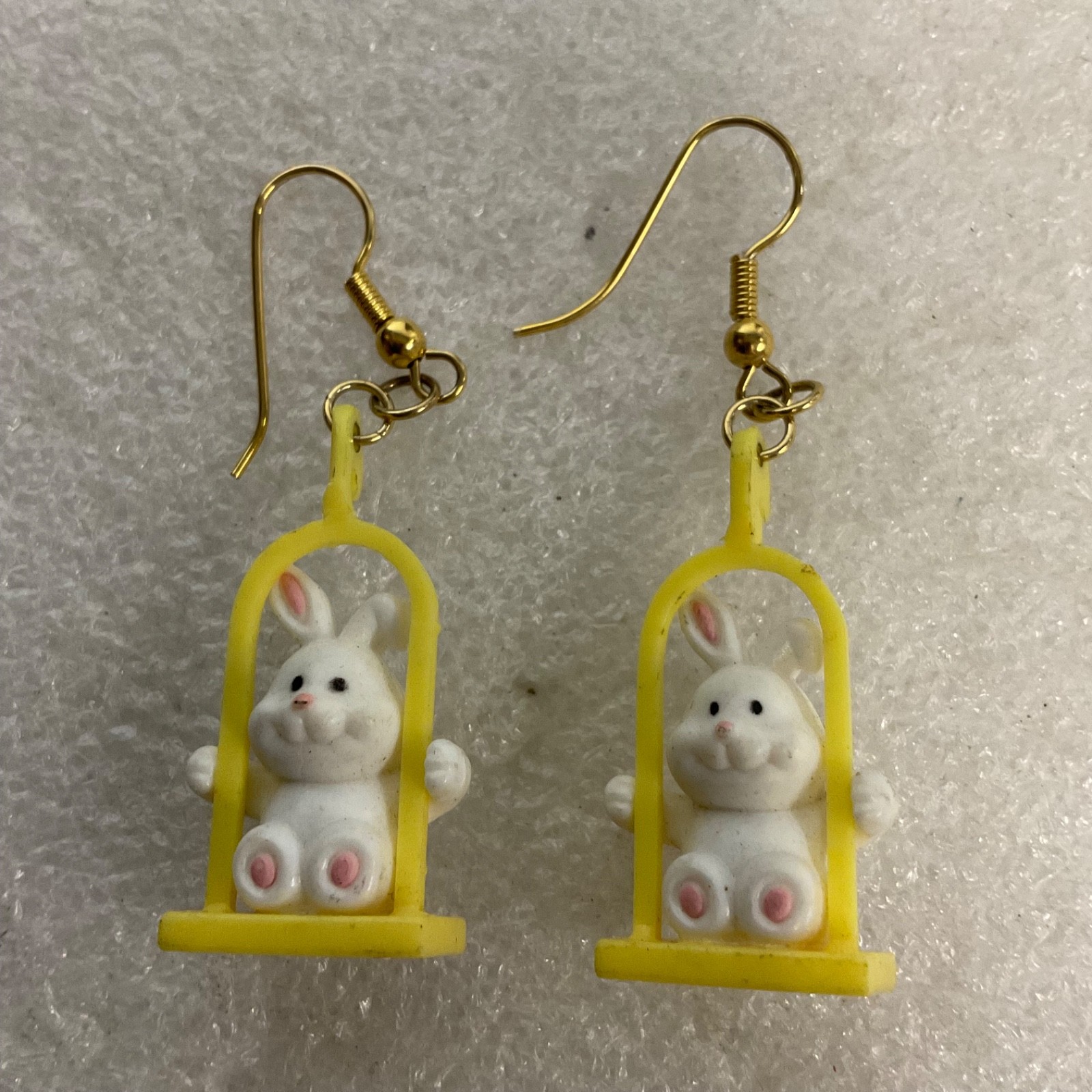 Vintage Bunny Rabbit Earrings on Swing Yellow Frame Dangle Cute Kawaii Jewelry 4 - Image 10