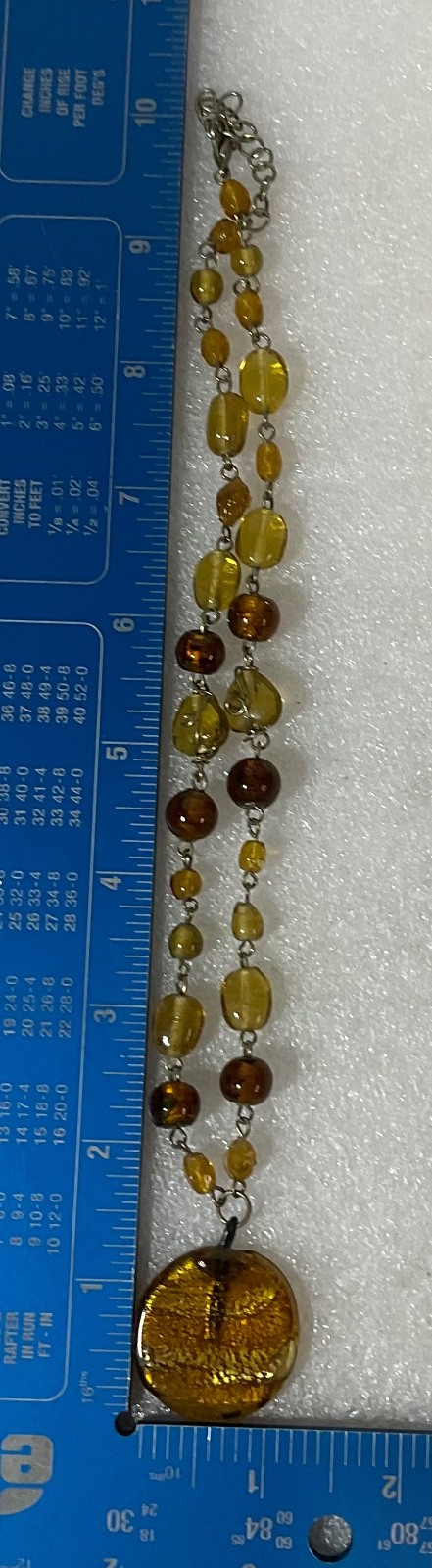 18in Amber Tone Glass Bead Necklace with Round Pendant Vintage Boho Jewelry - Image 11