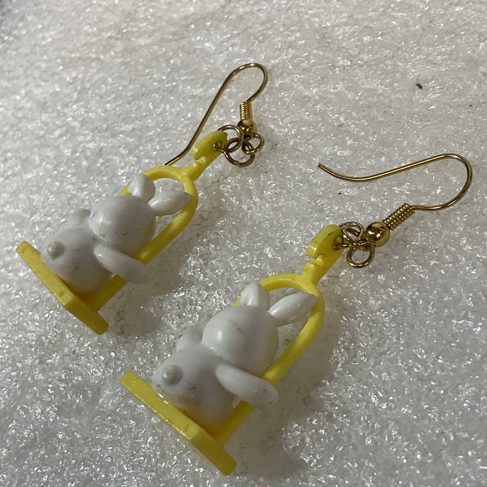 Vintage Bunny Rabbit Earrings on Swing Yellow Frame Dangle Cute Kawaii Jewelry 4 - Image 12
