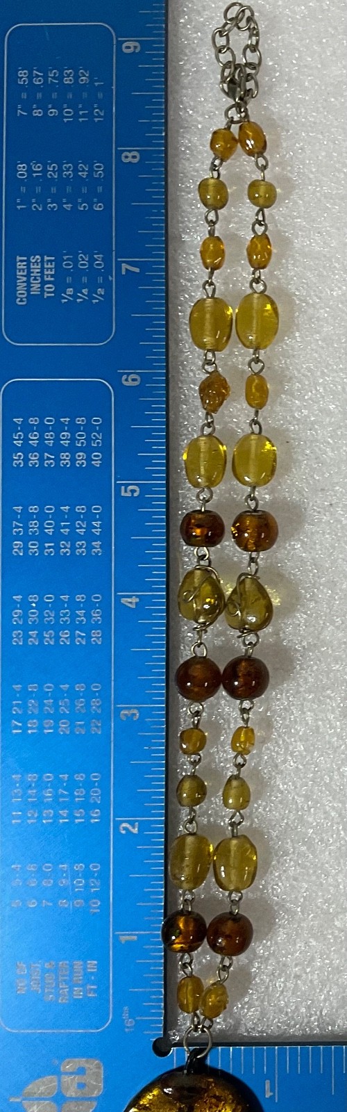 18in Amber Tone Glass Bead Necklace with Round Pendant Vintage Boho Jewelry - Image 12