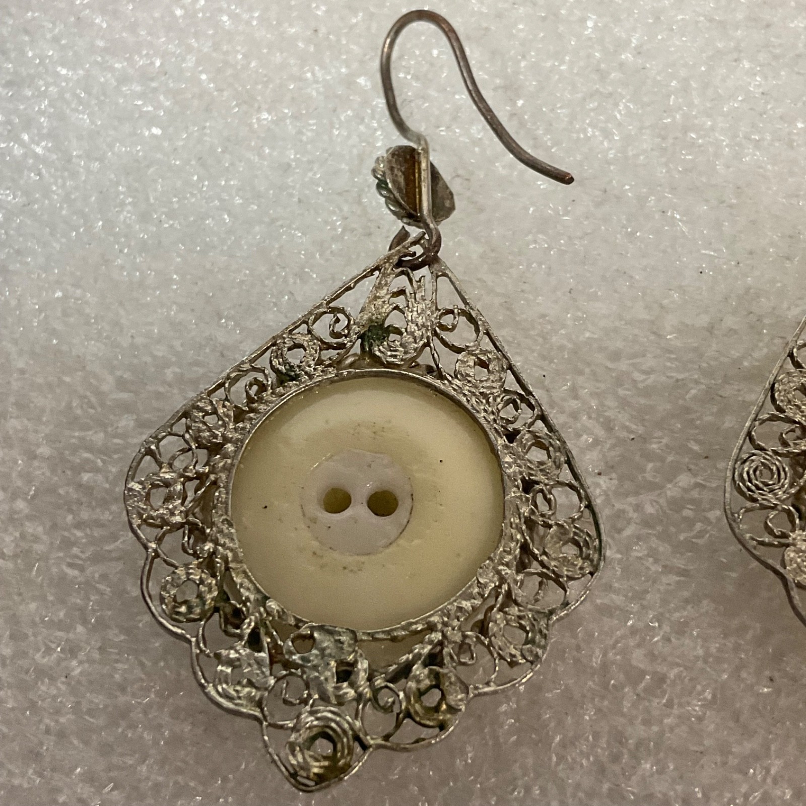 Antique Hand Painted Equestrian Button Earrings Horse Rider Filigree 11.38g - Image 3