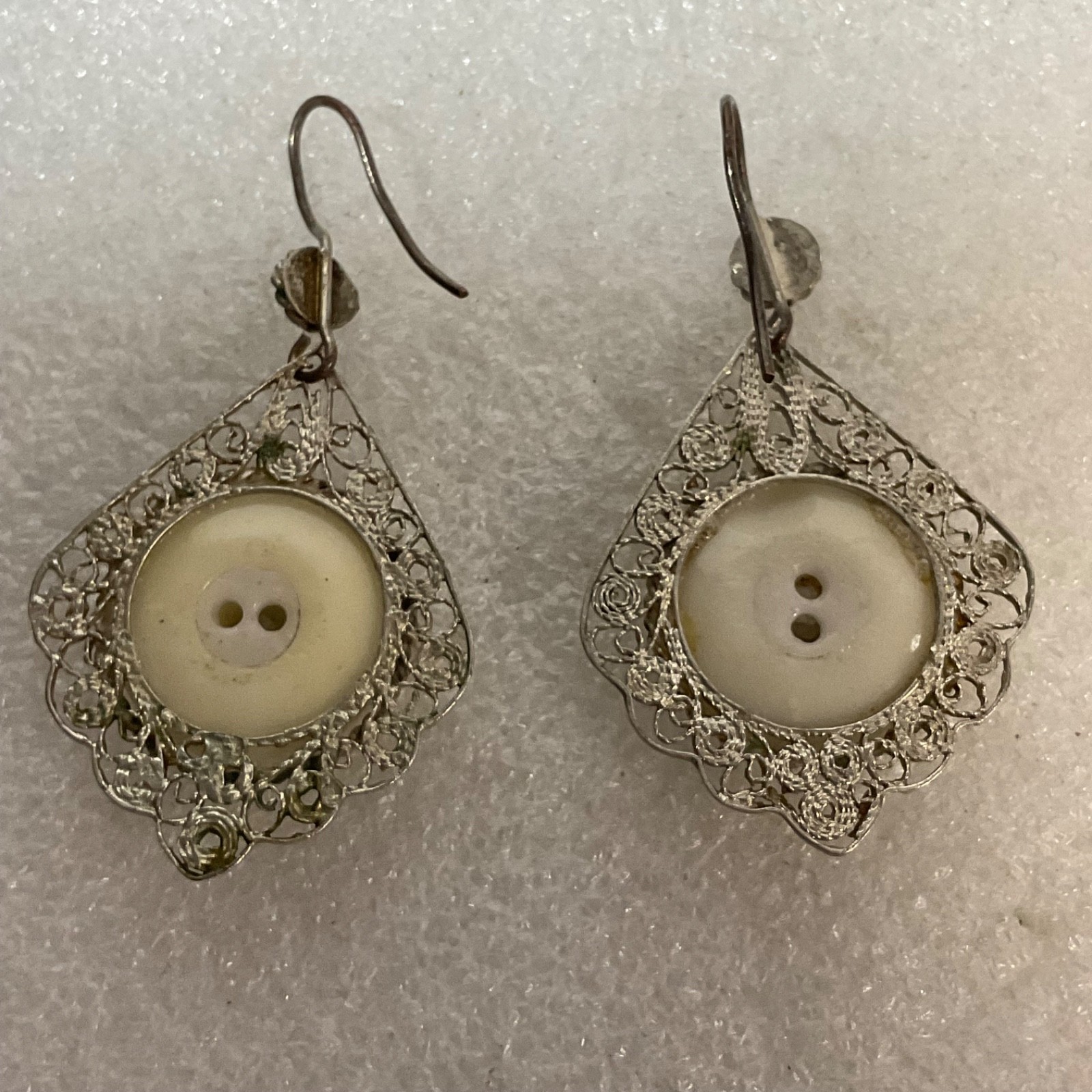 Antique Hand Painted Equestrian Button Earrings Horse Rider Filigree 11.38g - Image 2