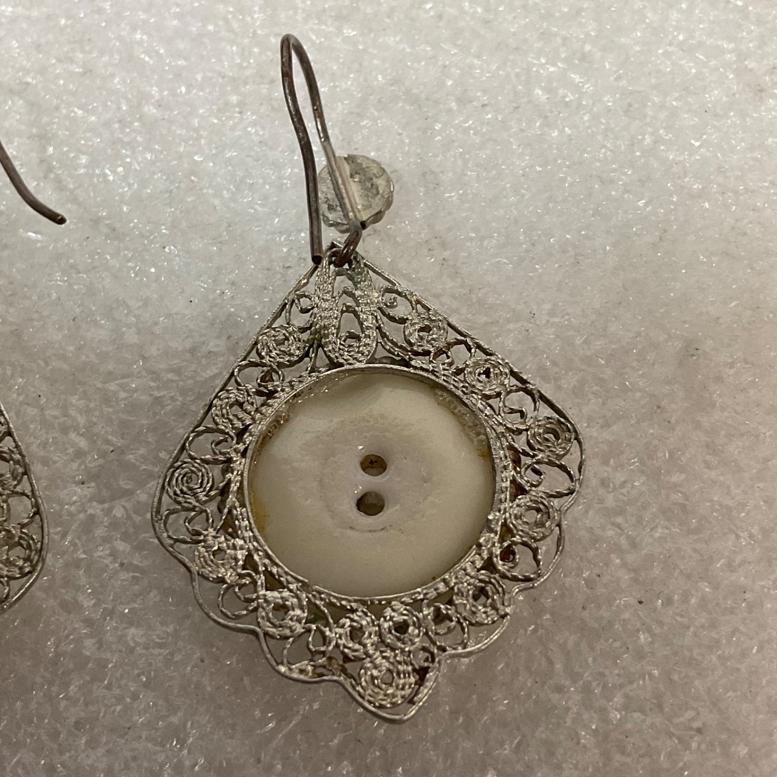 Antique Hand Painted Equestrian Button Earrings Horse Rider Filigree 11.38g - Image 4