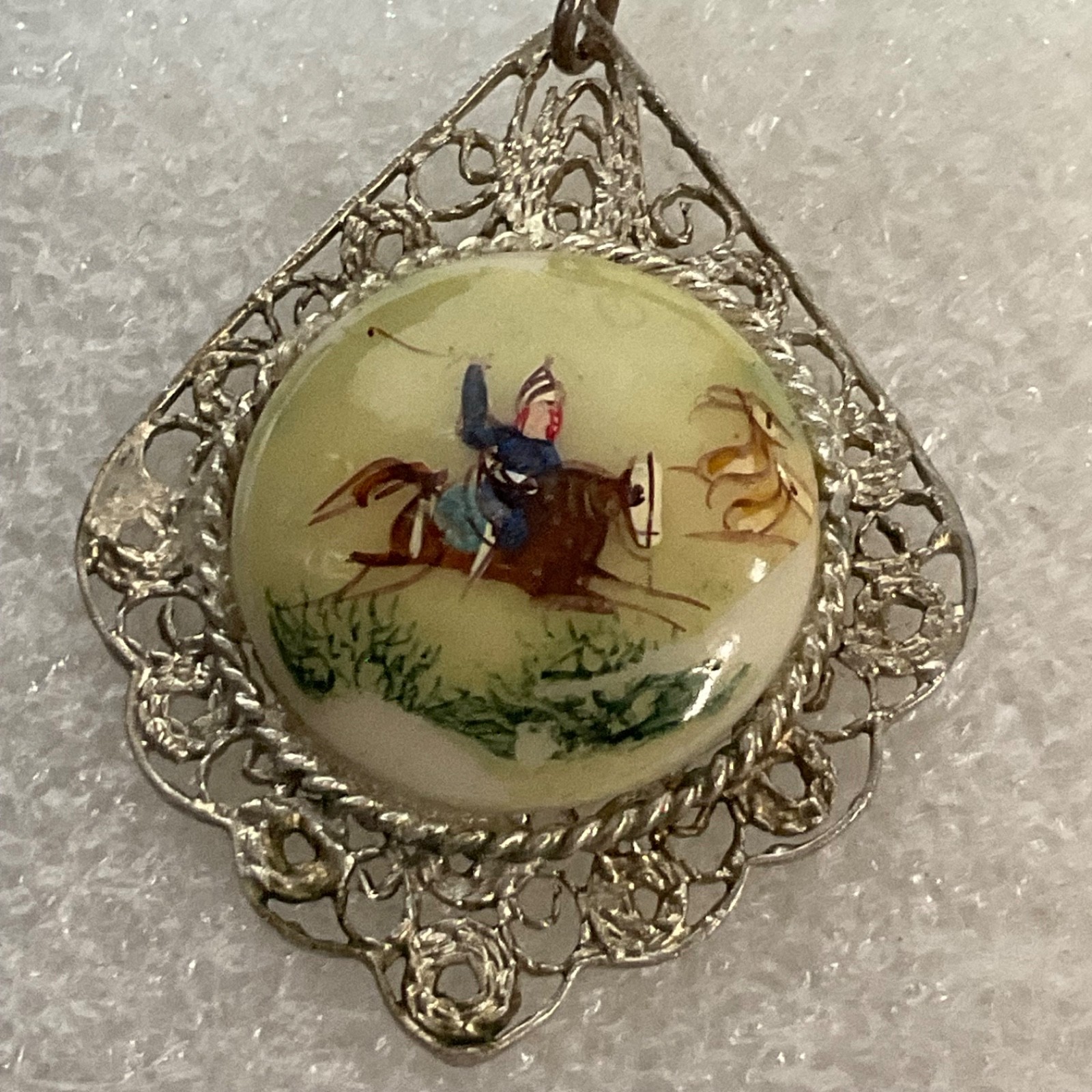 Antique Hand Painted Equestrian Button Earrings Horse Rider Filigree 11.38g - Image 8