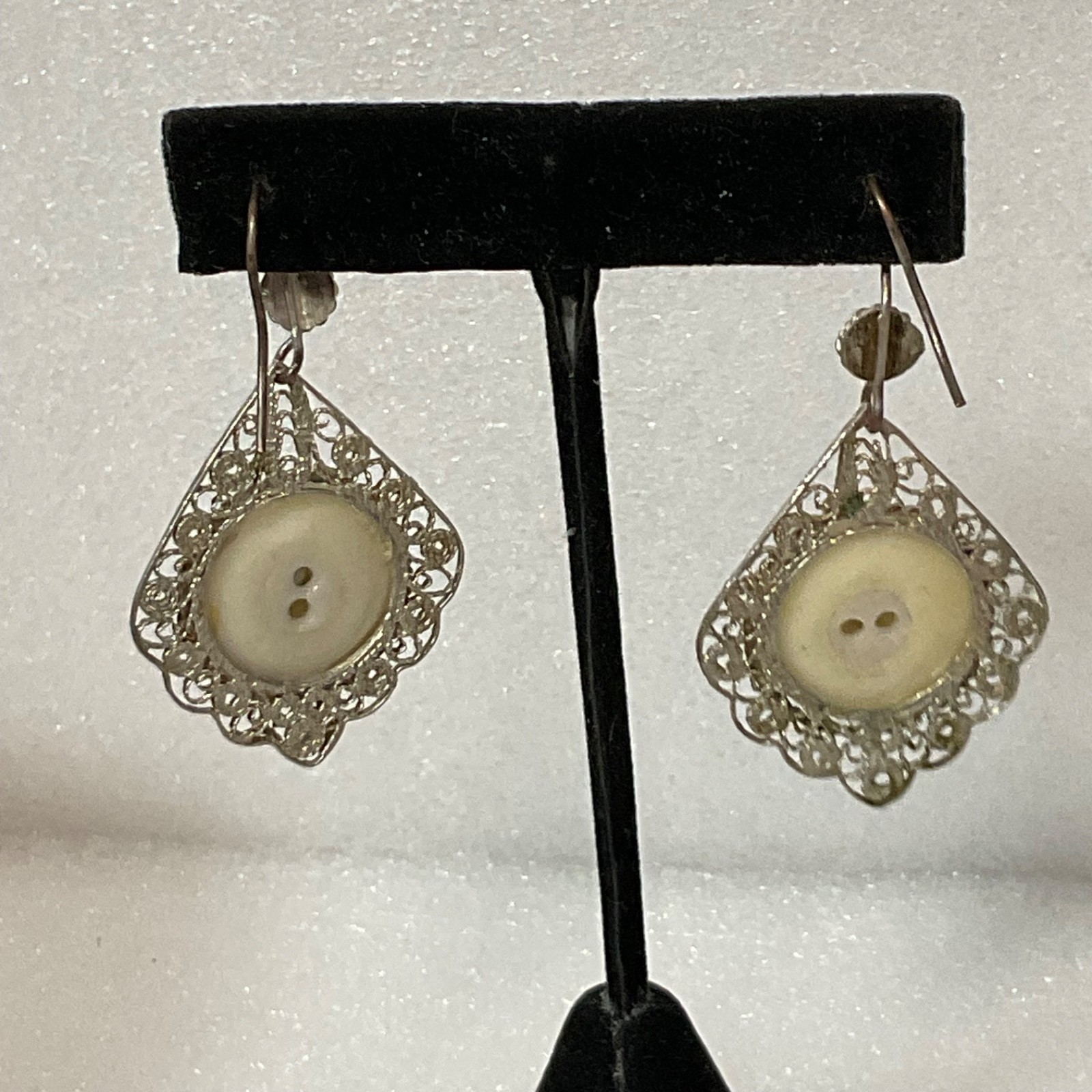 Antique Hand Painted Equestrian Button Earrings Horse Rider Filigree 11.38g - Image 17
