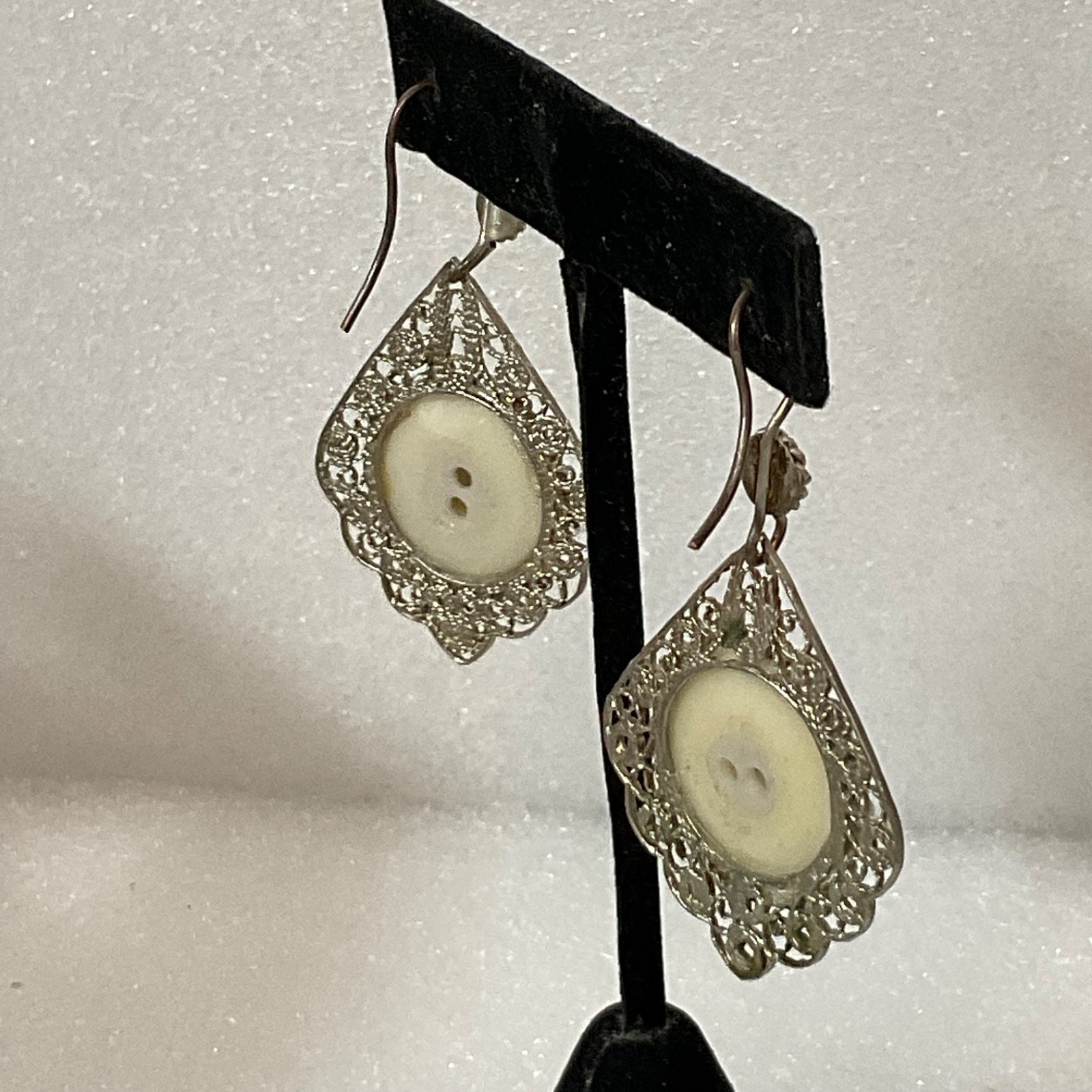 Antique Hand Painted Equestrian Button Earrings Horse Rider Filigree 11.38g - Image 18
