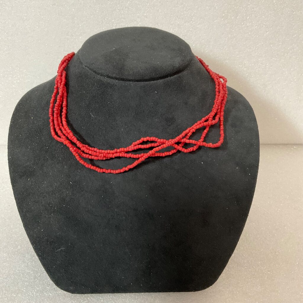 14in Red Multi Strand Beaded Necklace Layered Boho Fashion Jewelry 10.39g - Image 1