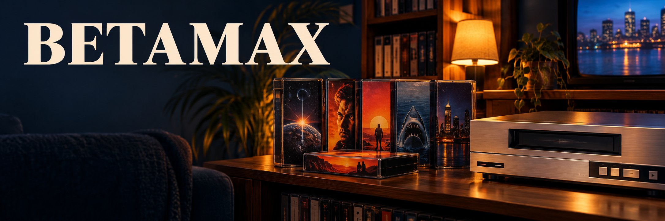 BETAMAX — classic video cassettes and a Betamax player