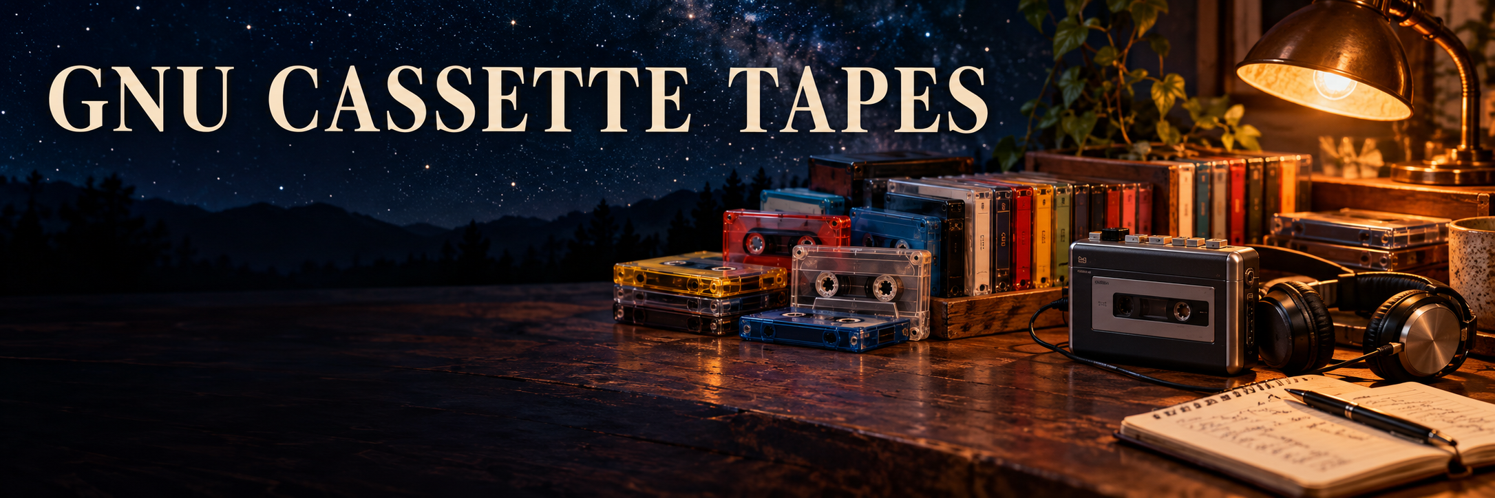 GNU CASSETTE TAPES — colorful vintage cassette tapes and portable player