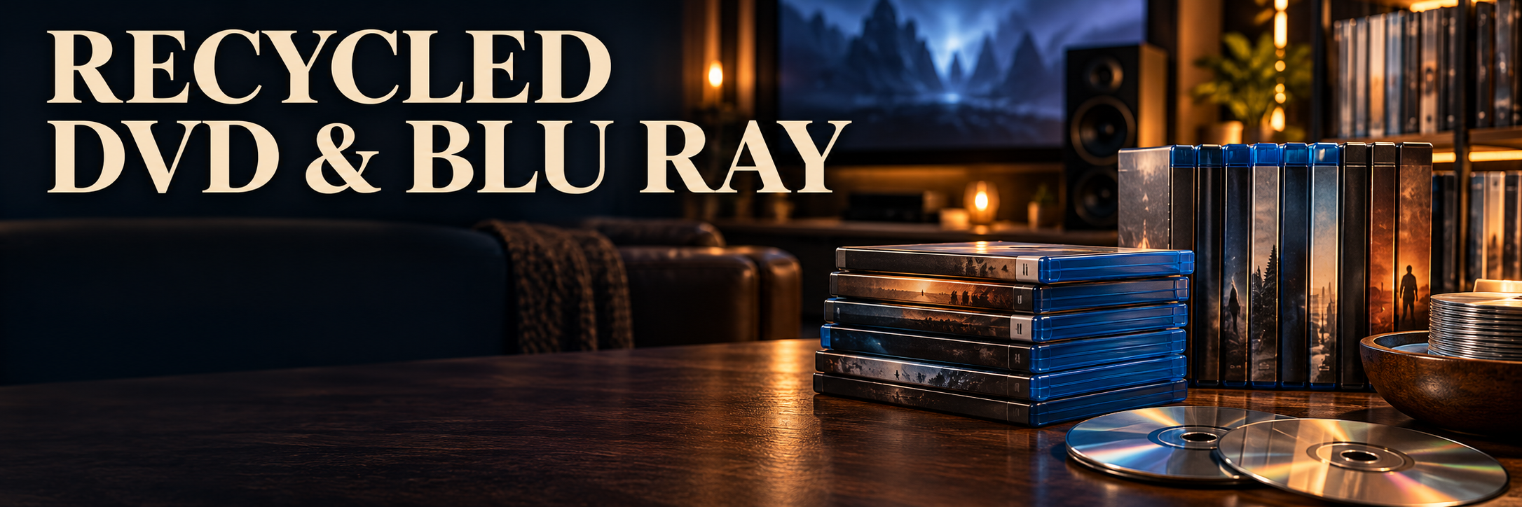 RECYCLED DVD & BLU RAY — pre-owned DVDs, Blu-ray cases, and discs