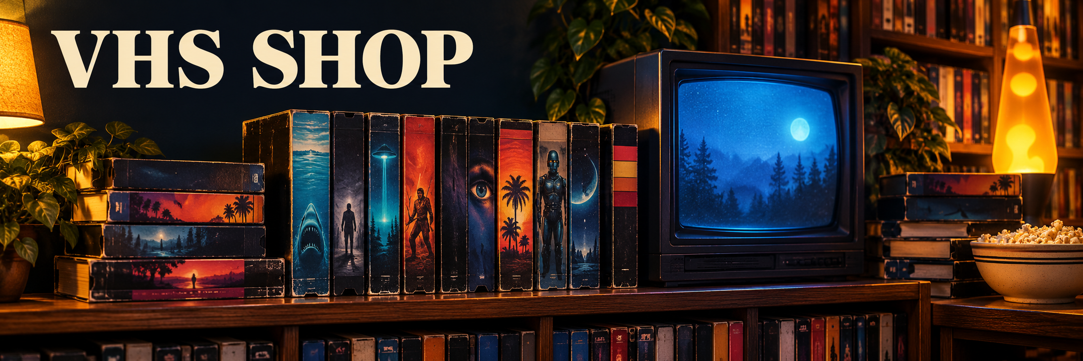VHS SHOP — vintage video tapes and a classic CRT television